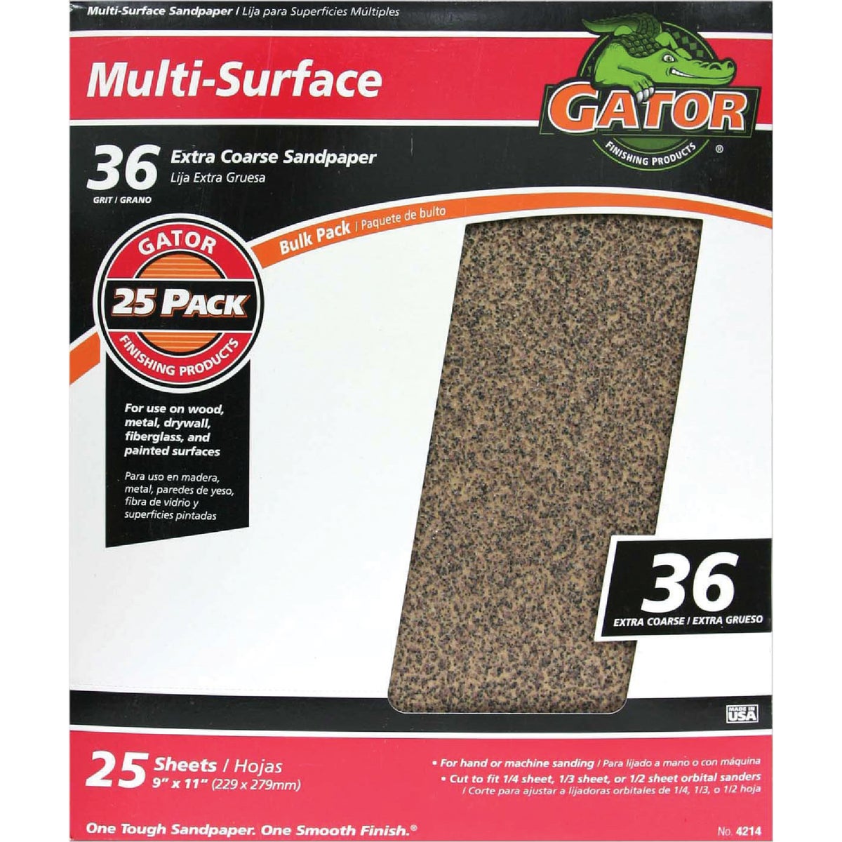 Gator Blade Multi-Surface 9 In. x 11 In. 36 Grit Extra Coarse Sandpaper (25-Pack)