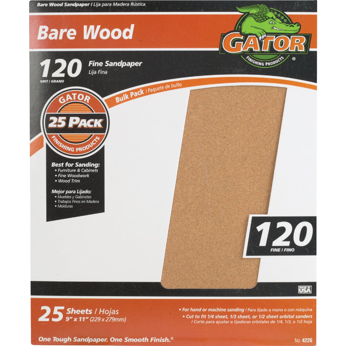 Gator Blade Bare Wood 9 In. x 11 In. 120 Grit Fine Sandpaper (25-Pack) Image 1