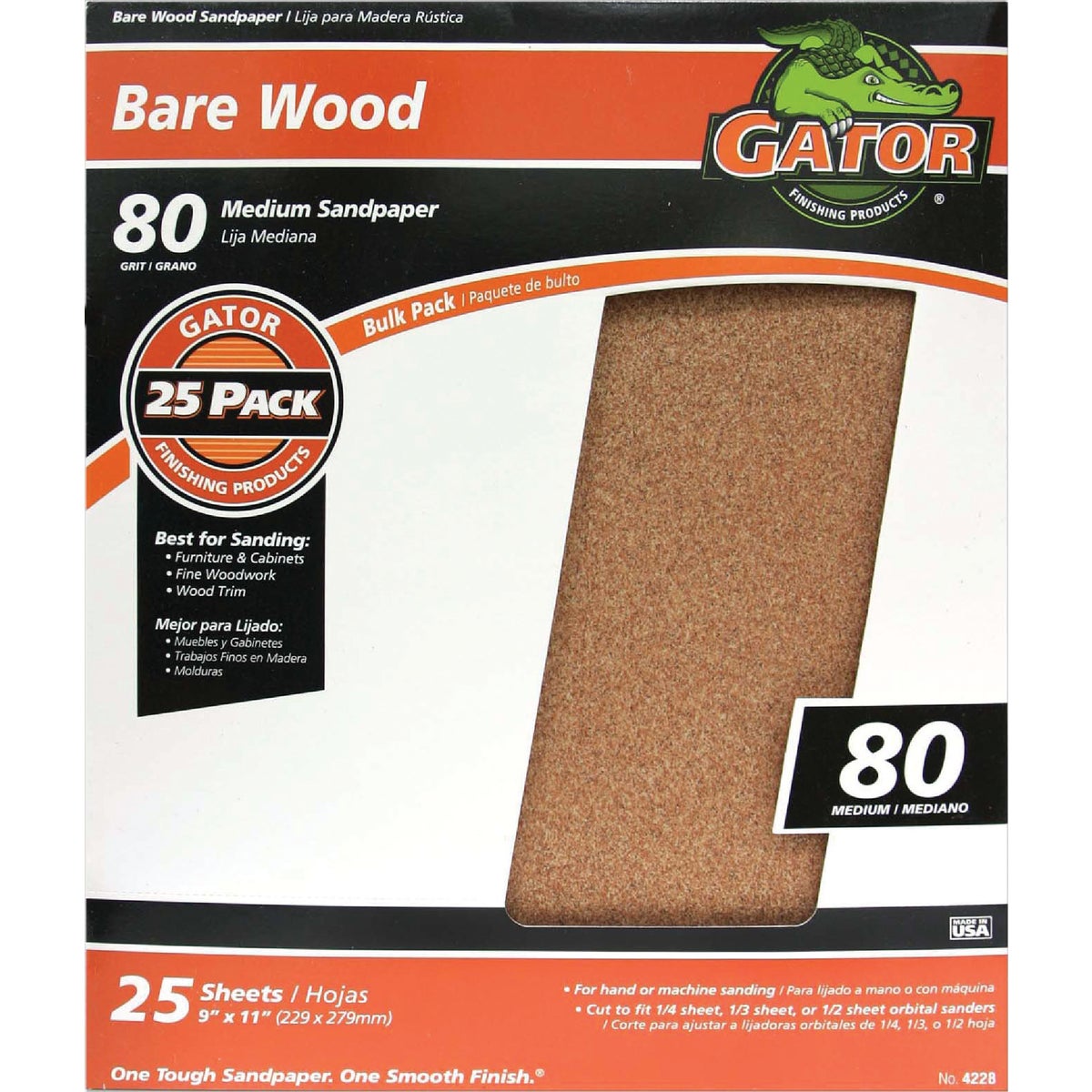 Gator Blade Bare Wood 9 In. x 11 In. 80 Grit Medium Sandpaper (25-Pack) Image 1