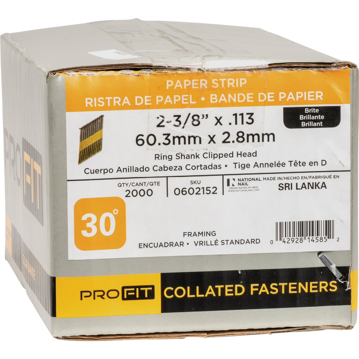 Pro-Fit 2-3/8 In. x 0.113 In. 30 Degree Paper Tape Ring Shank Clipped Head Brite Framing Stick Nails (2000 Ct.) Image 2