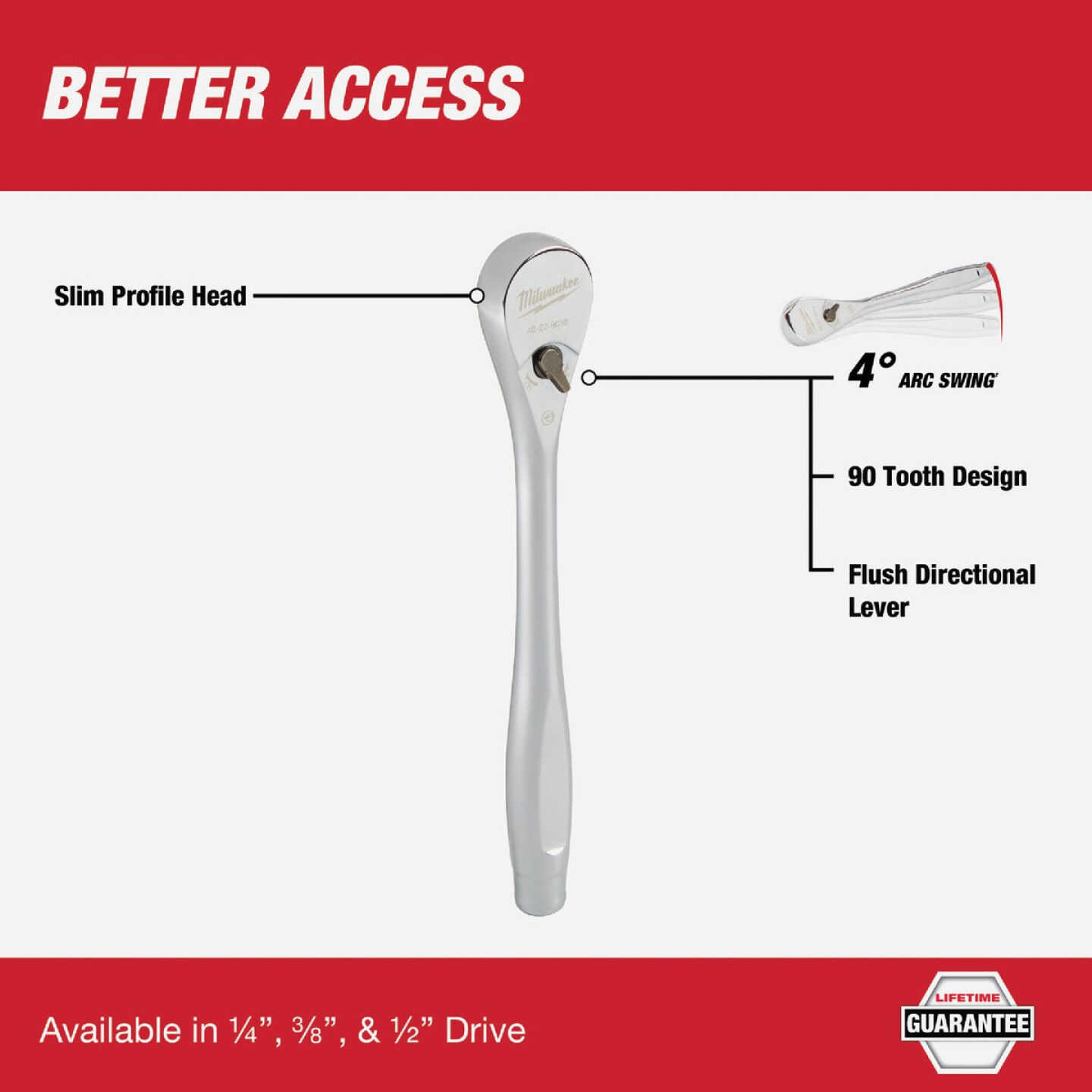 Milwaukee 1/4 In. Drive 90-Tooth Ratchet Image 2