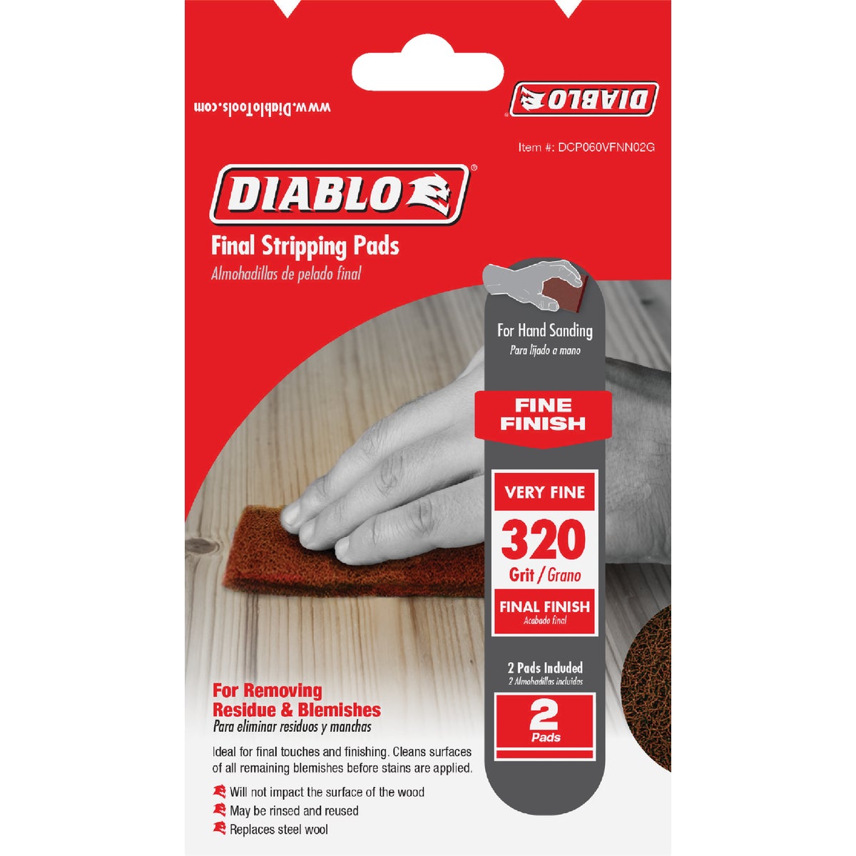 Diablo 4 In. x 6 In. 320-Grit (Very Fine) Stripping Final Finishing Pad (2-Pack)