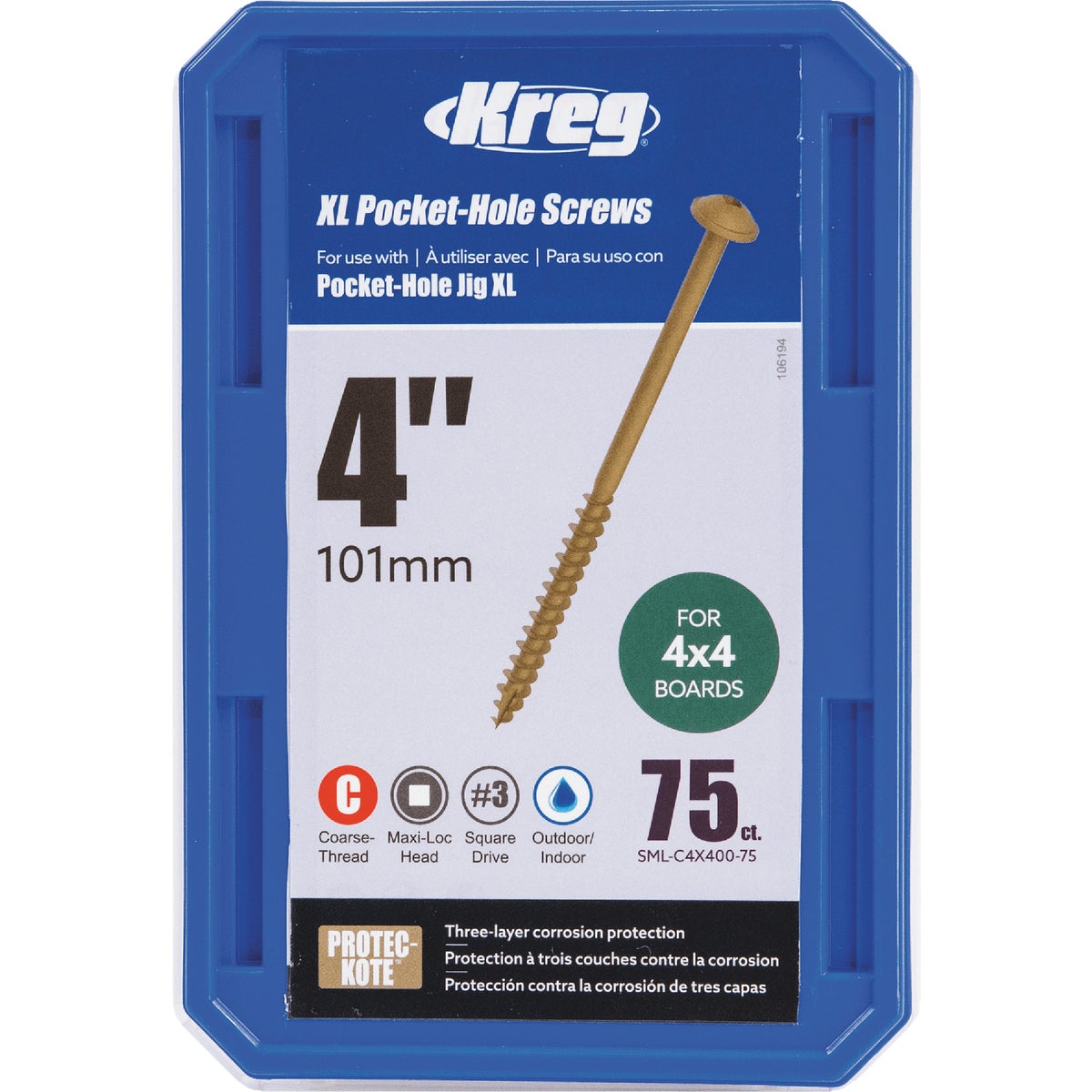 Kreg Protec-Kote #12 x 4 In. Square Coarse Thread Maxi-Loc Head Steel Pocket-Hole Screw (75 Ct.) Image 5