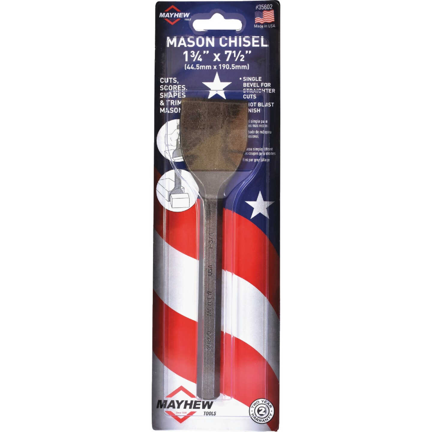 Mayhew Tools 1-3/4 In. x 7-1/2 In. Mason Chisel Image 2