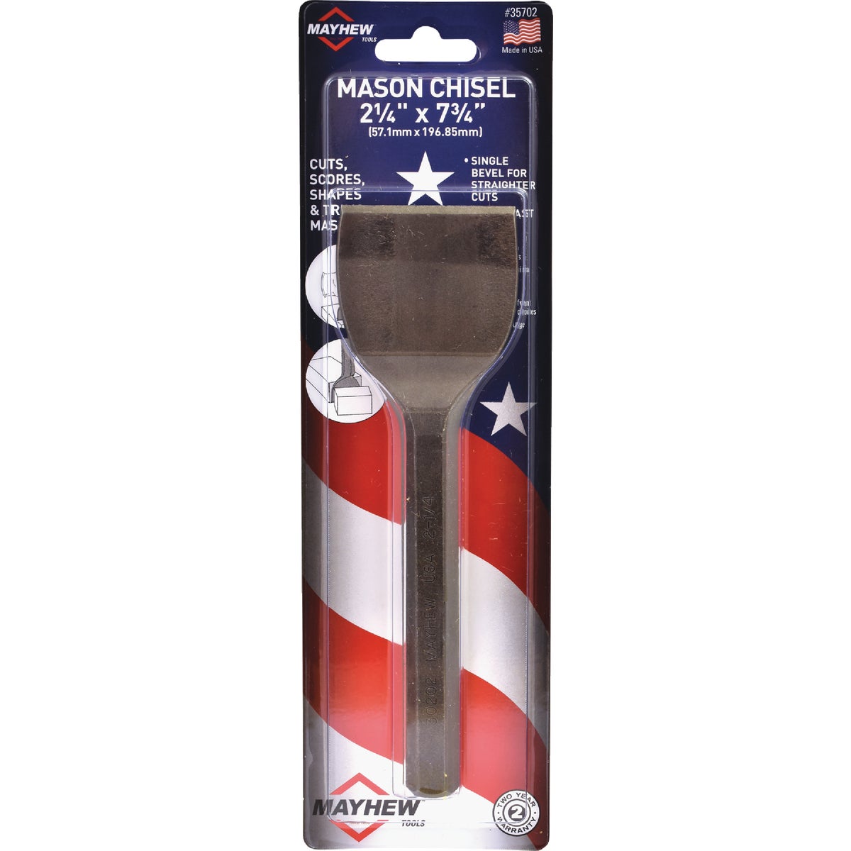 Mayhew Tools 2-1/4 In. x 7-3/4 In. Mason Chisel Image 2