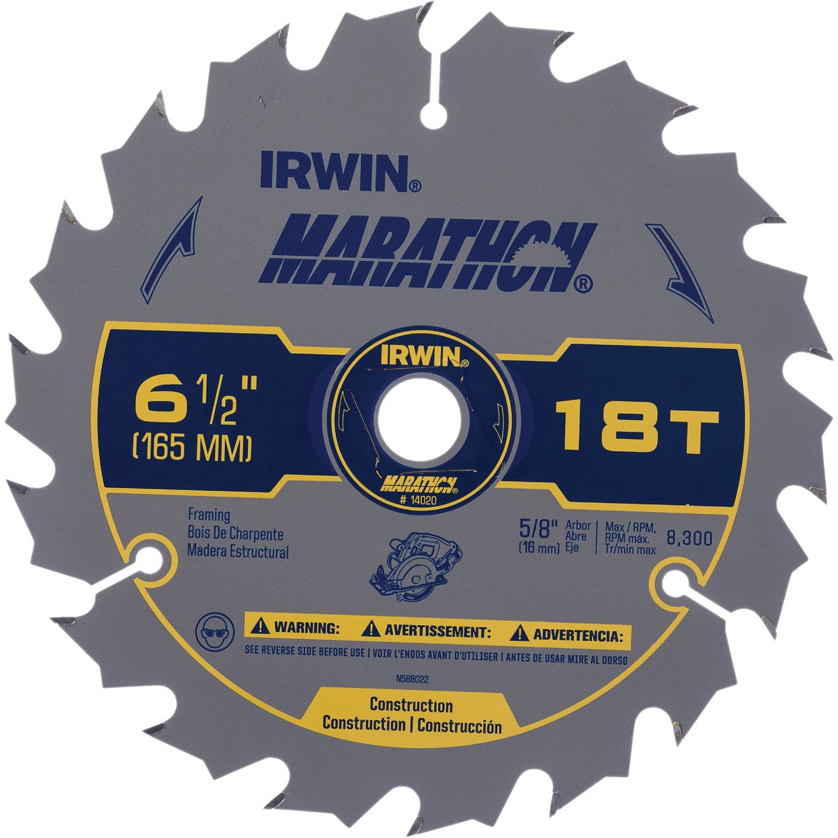 Irwin Marathon 6-1/2 In. 18-Tooth Framing/Ripping Circular Saw Blade Image 1