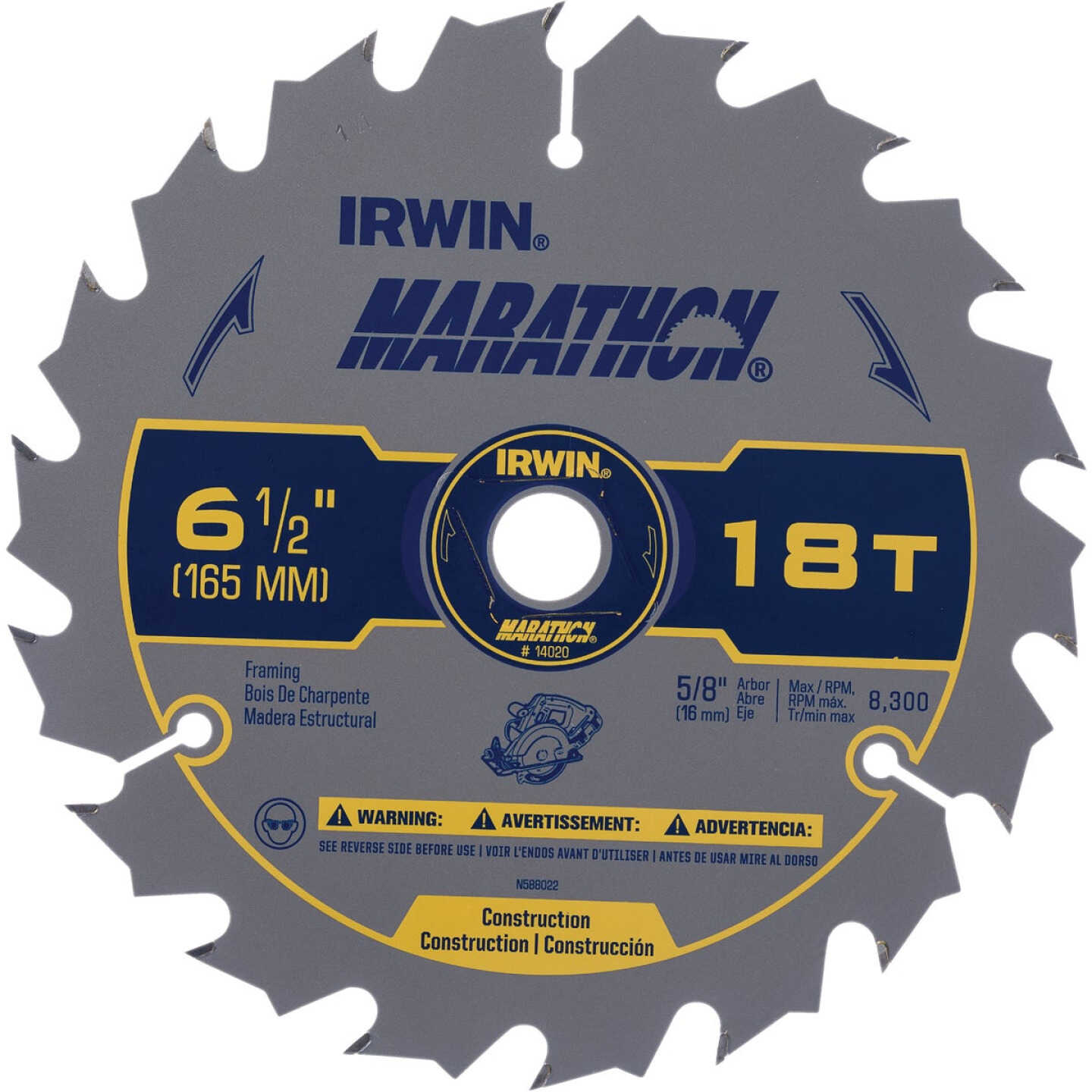 Irwin Marathon 6-1/2 In. 18-Tooth Framing/Ripping Circular Saw Blade Image 1