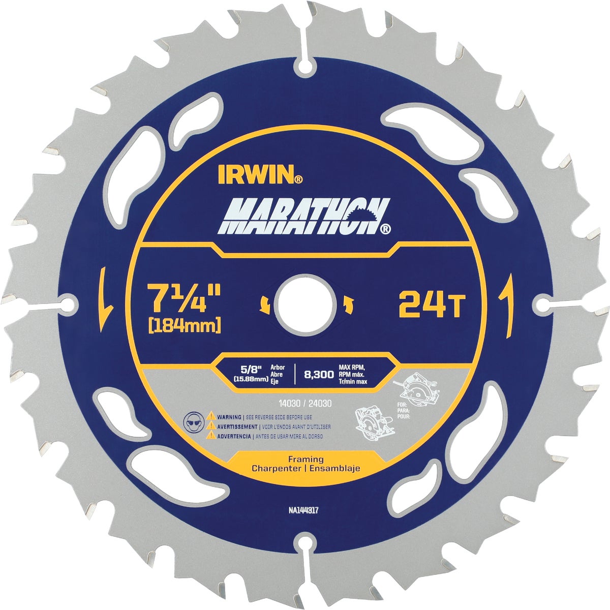 Irwin Marathon 7-1/4 In. 24-Tooth Framing/Ripping Circular Saw Blade Image 1