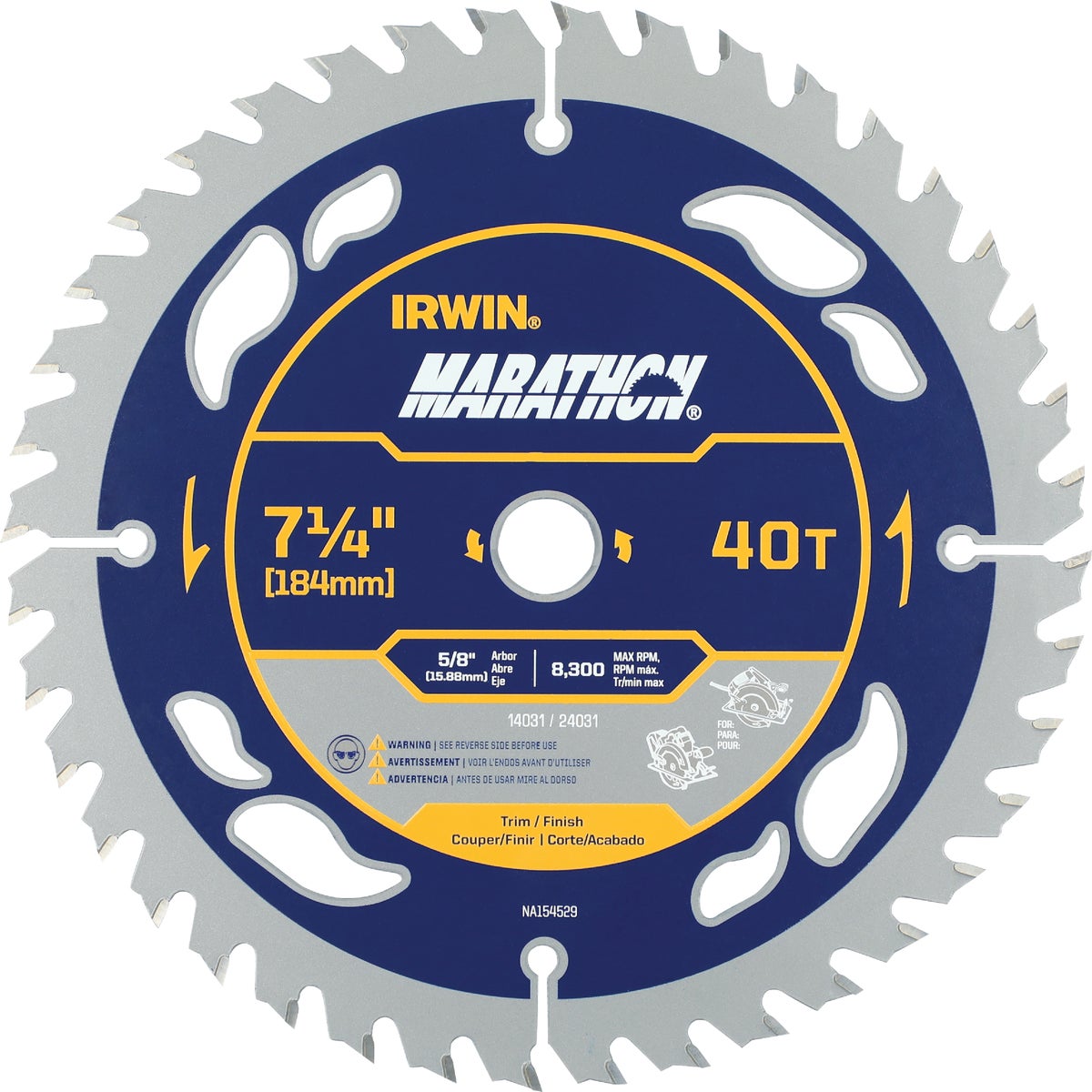 Irwin Marathon 7-1/4 In. 40-Tooth Trim/Finish Circular Saw Blade Image 1
