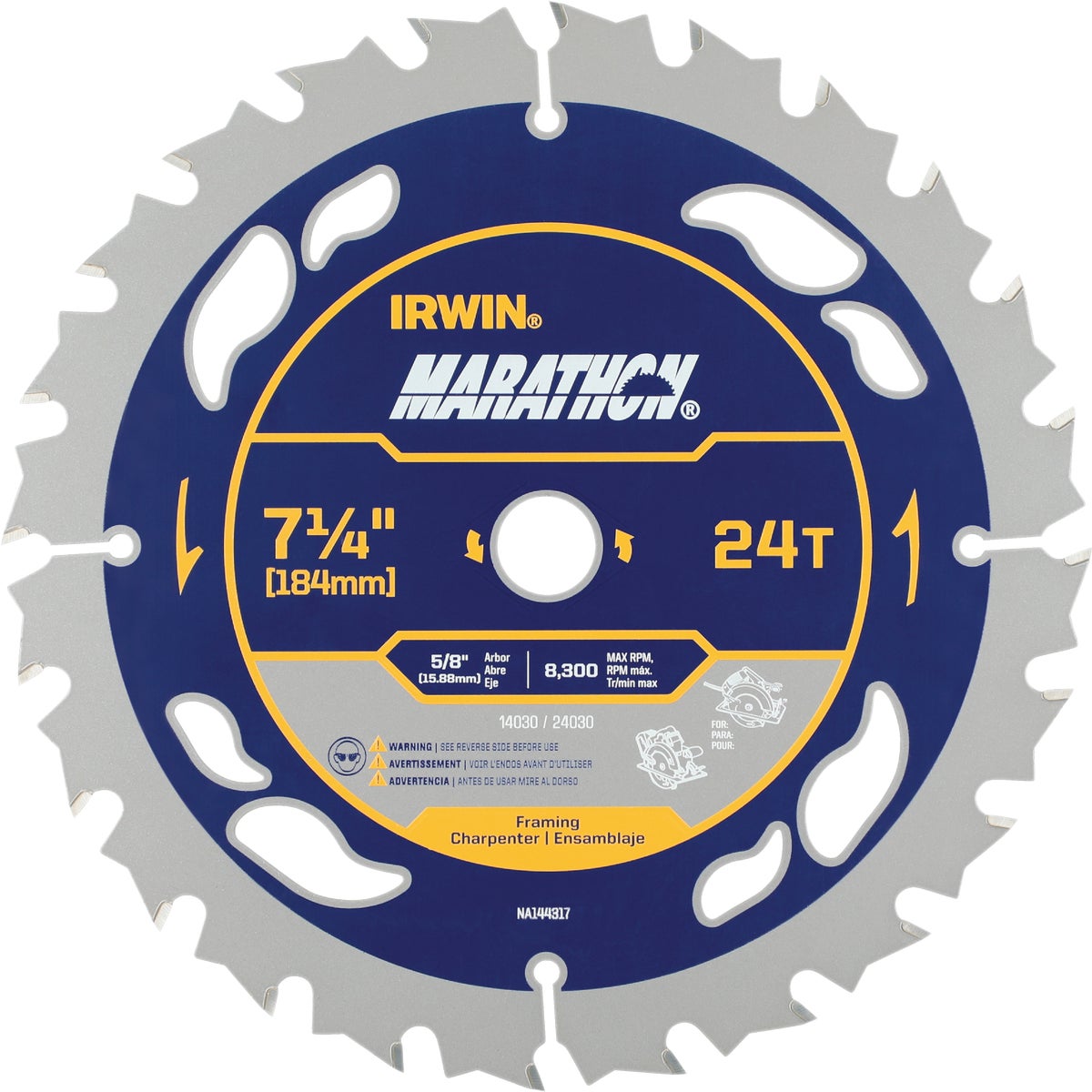 Irwin Marathon 7-1/4 In. 24-Tooth Framing/Ripping Circular Saw Blade, Bulk Image 1