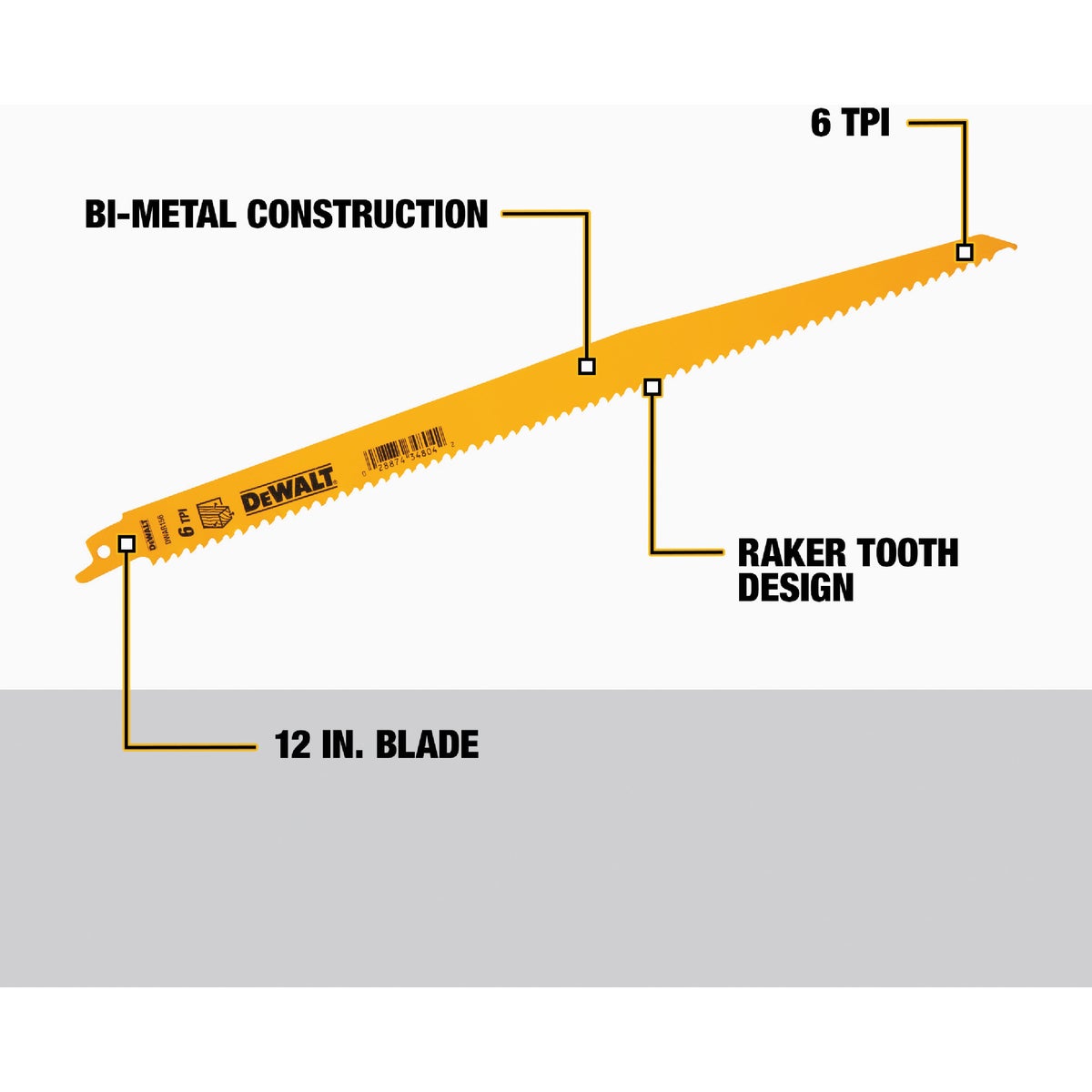 DEWALT 12 In. 6 TPI Taper Back Bi-Metal Reciprocating Saw Blade (2-Pack) Image 2