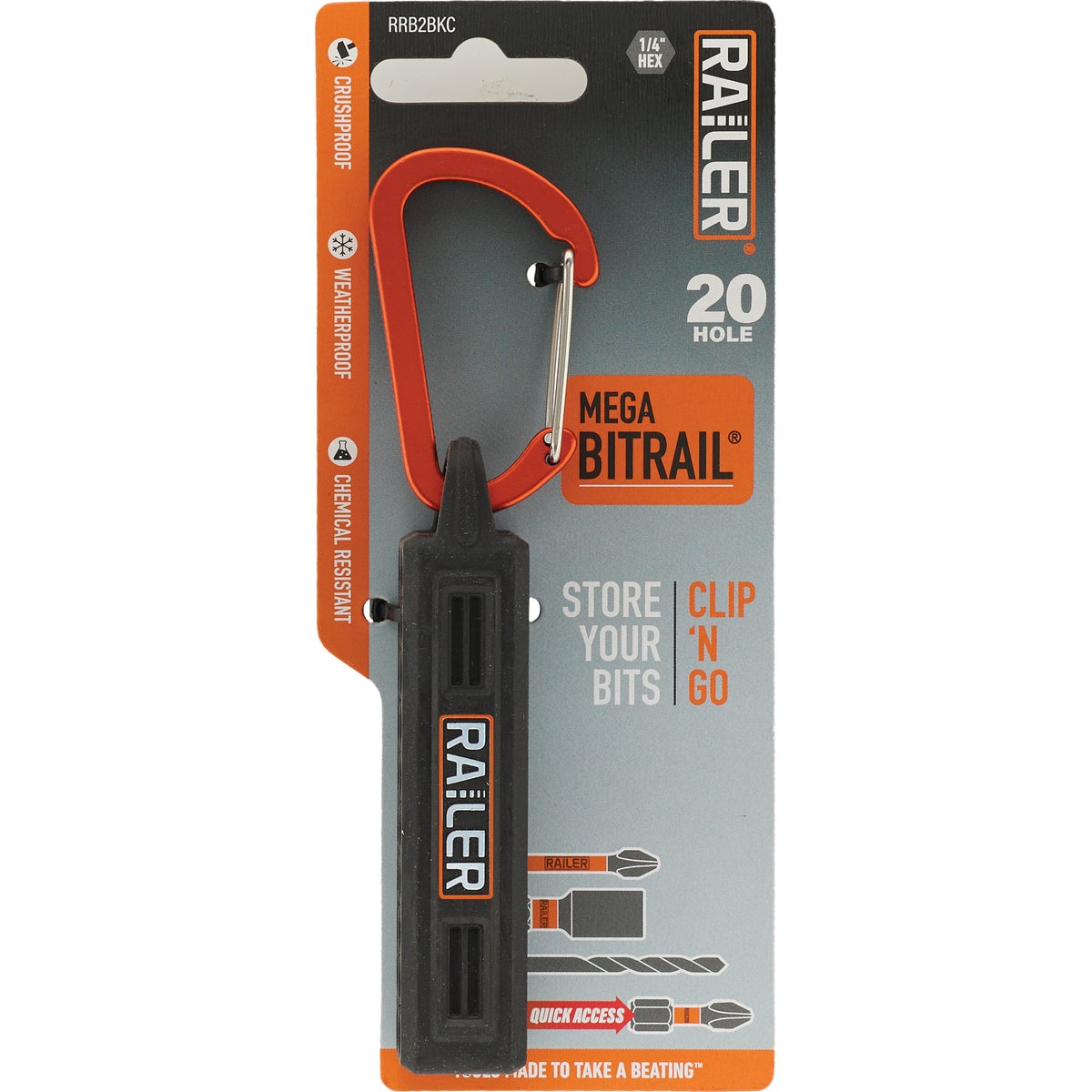 Railer 20-Hole Mega Bitrail Black Bit Holder with Carabiner Image 5