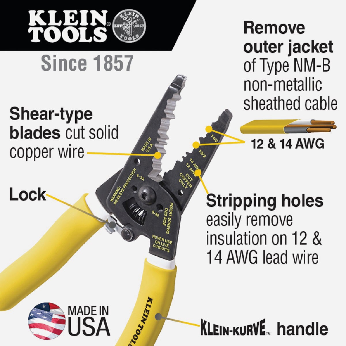 Klein 7-3/4 In. 12/2 and 14/2 AWG Solid Kurved NM Wire Stripper Image 2