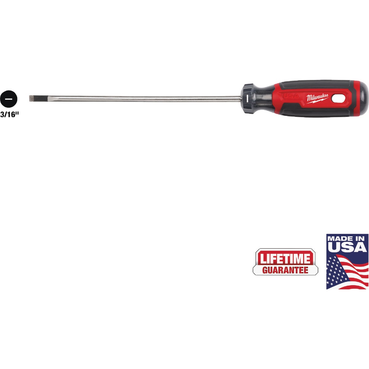 Milwaukee 3/16 In. x 6 In. Cushion Grip Cabinet Tip Slotted Screwdriver (USA)