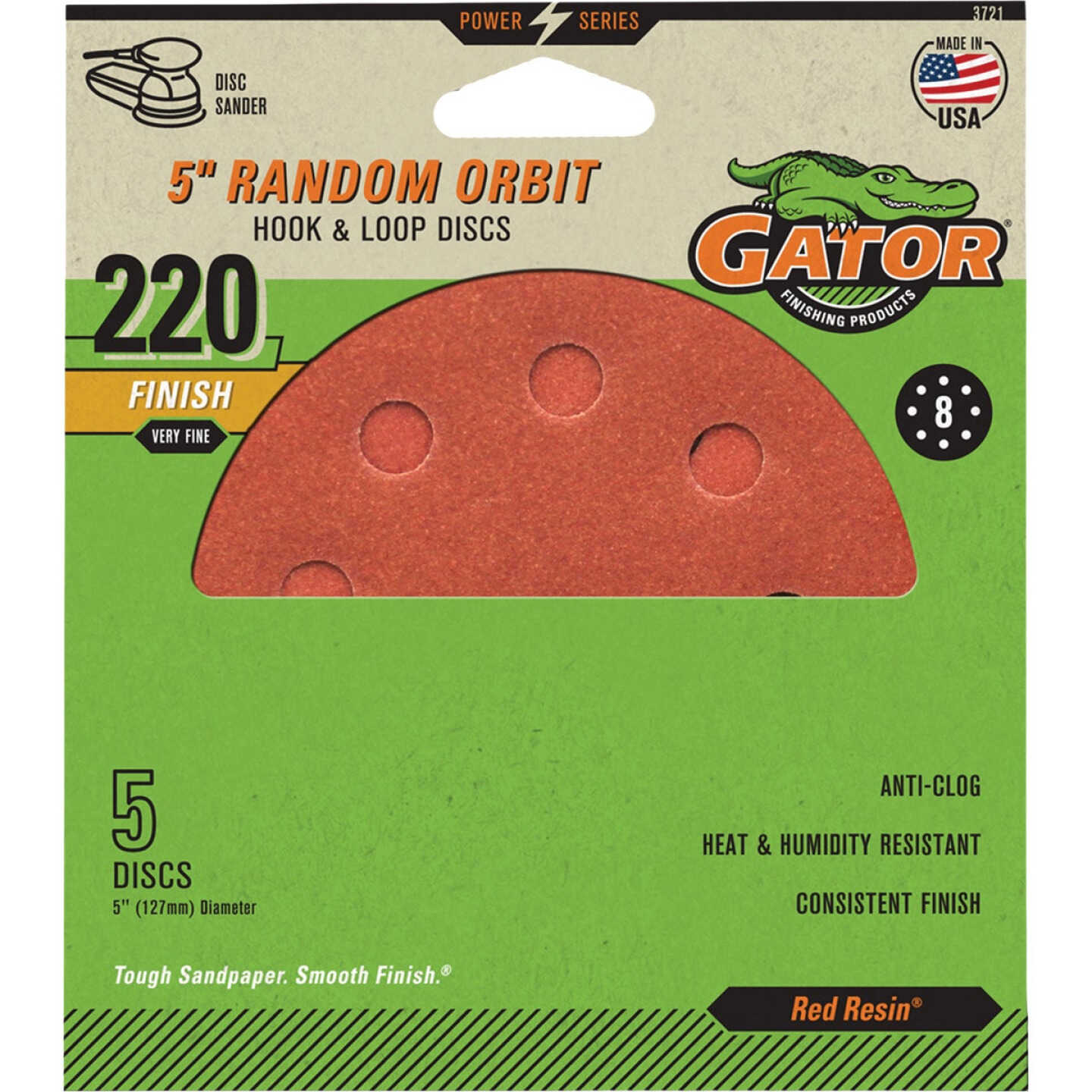 Gator 5 In. 8-Hole 120-Grit Hook & Loop Sanding Disc (5-Pack) Image 1