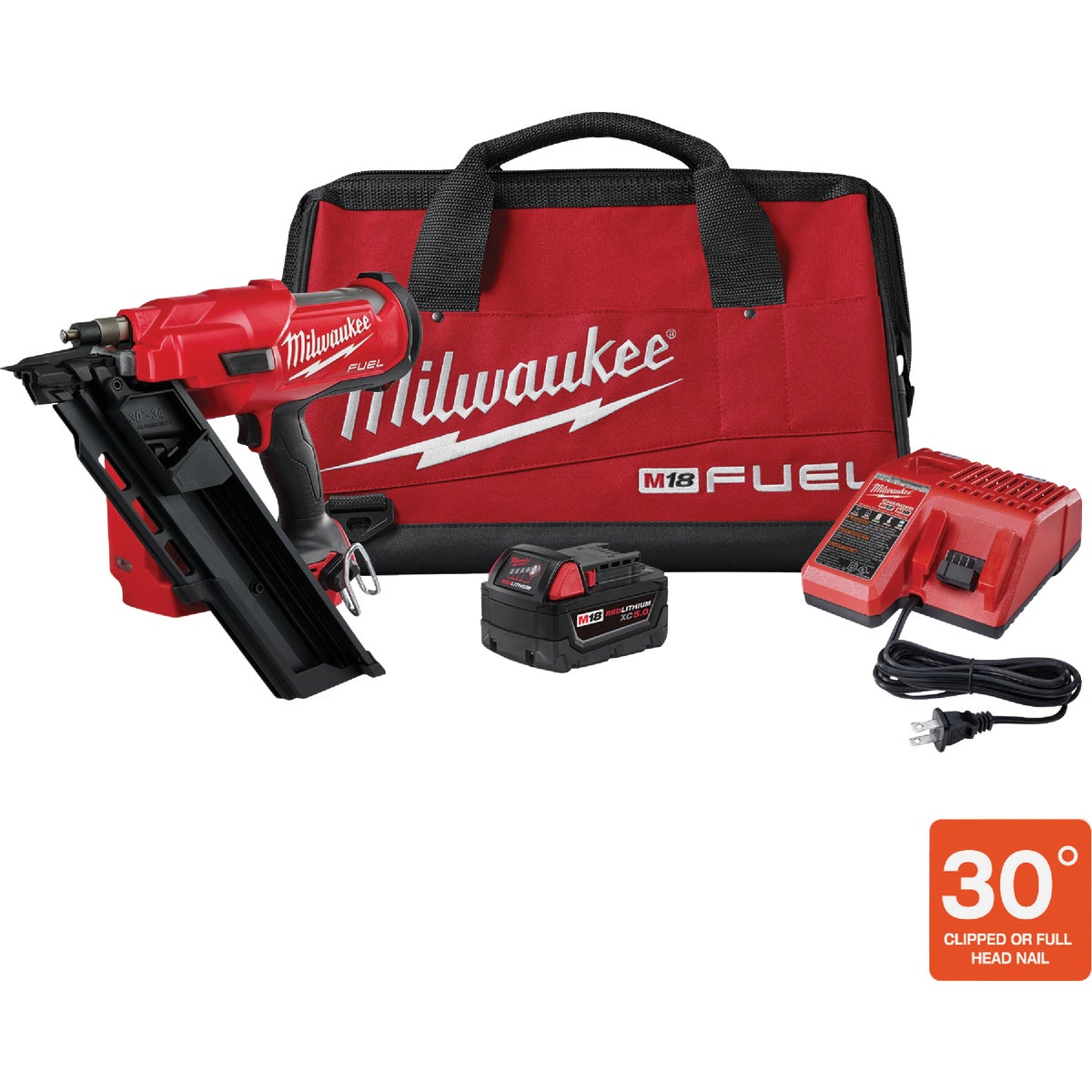 Milwaukee M18 FUEL Brushless 30 Degree Cordless Framing Nailer Kit with 5.0 Ah Battery & Charger