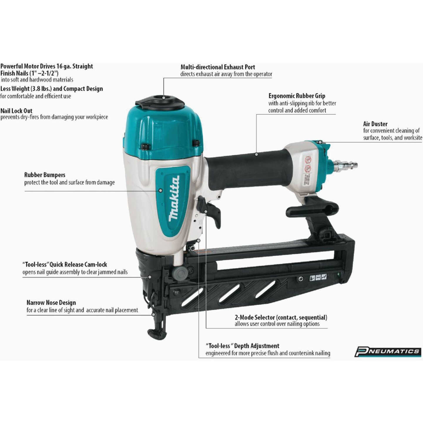 Makita 16-Gauge 2-1/2 In. Straight Finish Nailer Image 8