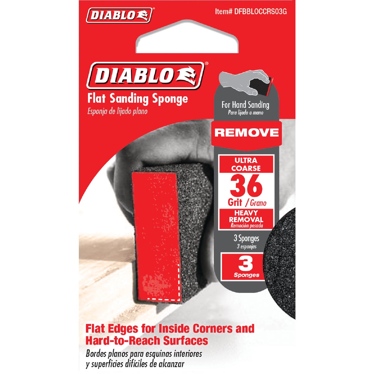 Diablo 2-1/2 In. x 4 In. x 1 In. 36 Grit (Ultra Coarse) Flat Edge Sanding Sponge (3-Pack) Image 2