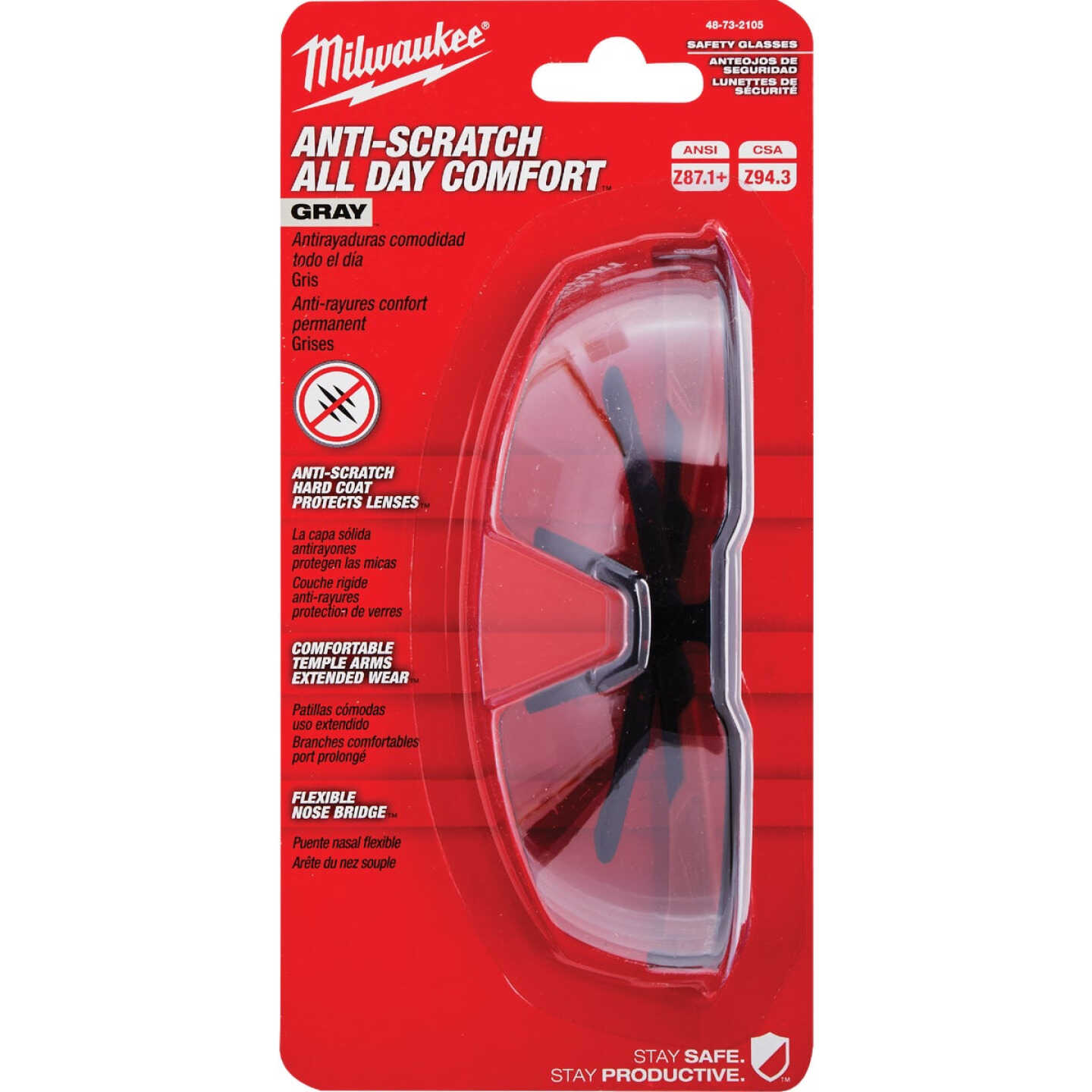 Milwaukee Red & Black Frame Safety Glasses with Gray Anti-Scratch Lenses Image 3