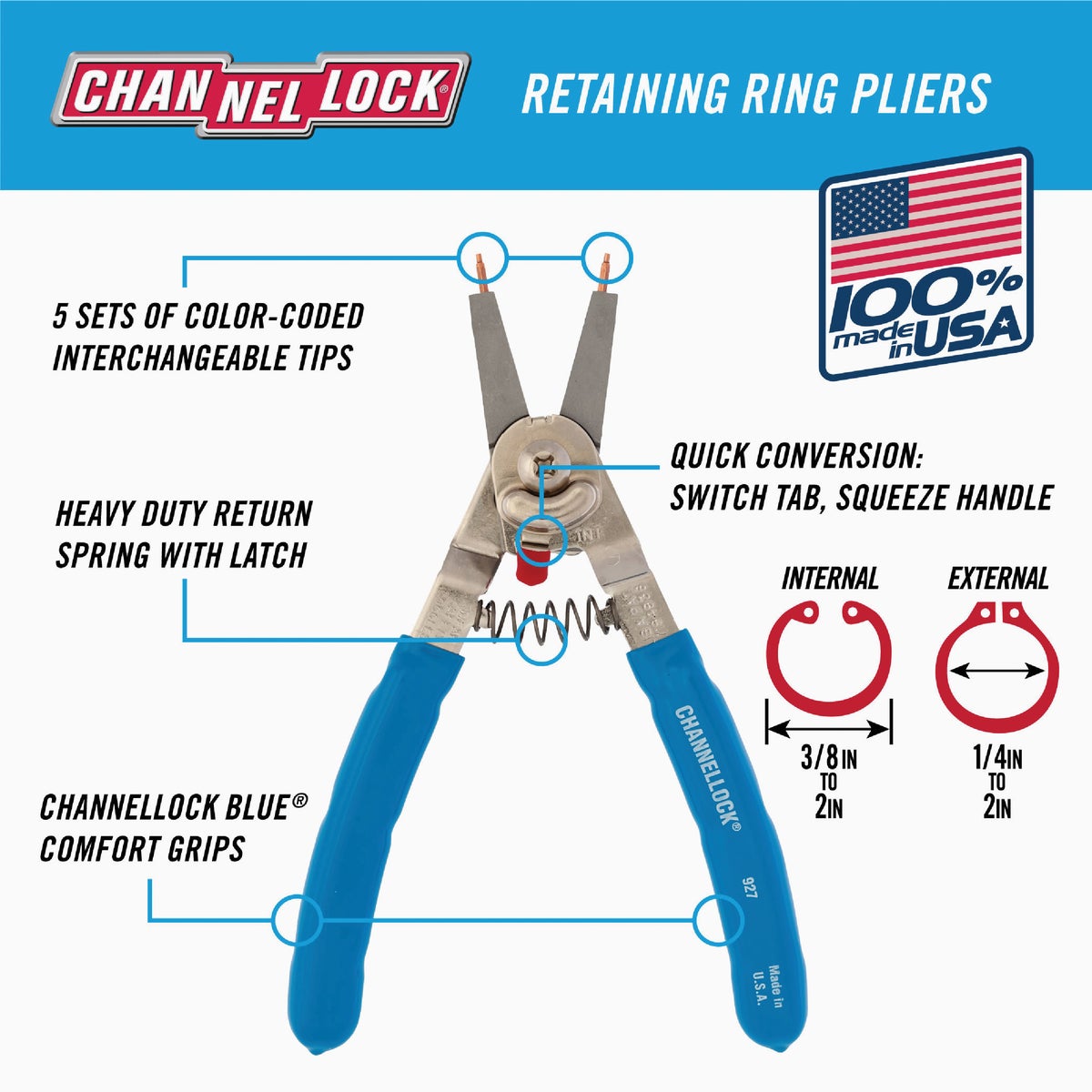 Channellock 8 In. Snap Ring Pliers with Straight Tip/90-Degree Bend Tip Image 4