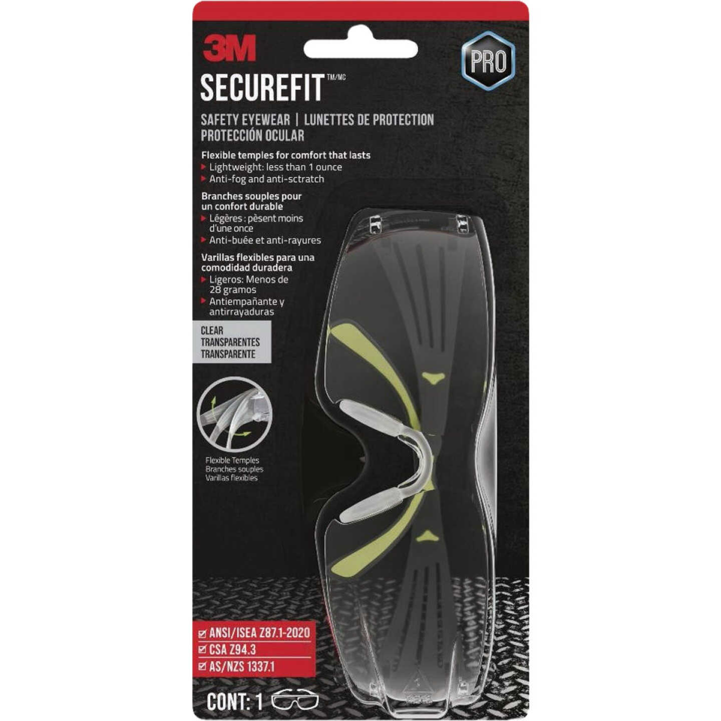 3M SecureFit Safety Glasses with Anti-Fog Clear Lenses Image 3