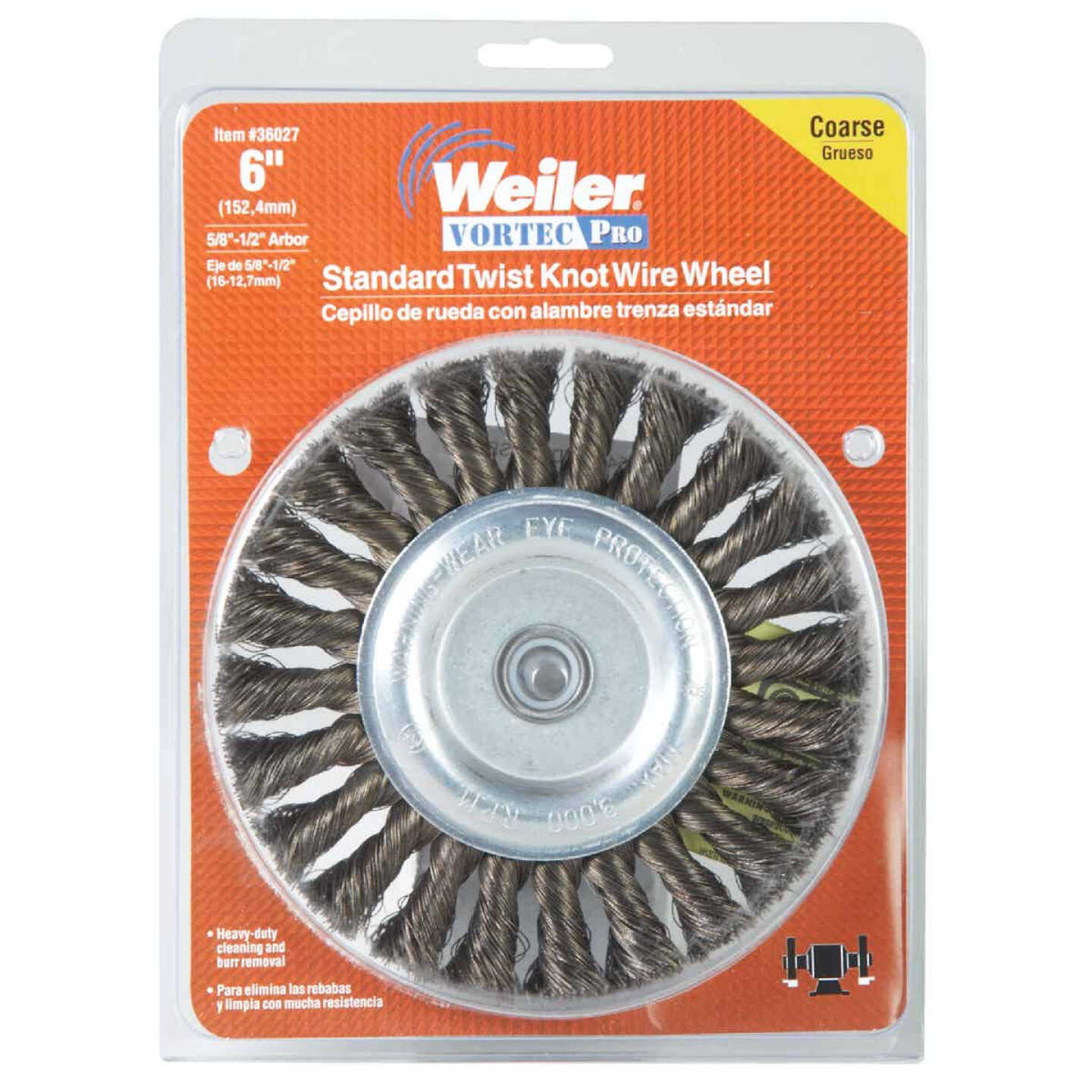 Weiler Vortec 6 In. Twisted, Coarse to 1/2 In. Bench Grinder Wire Wheel Image 2