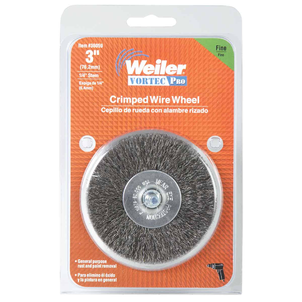 Weiler Vortec 3 In. Crimped, Fine Drill-Mounted Wire Brush Image 2