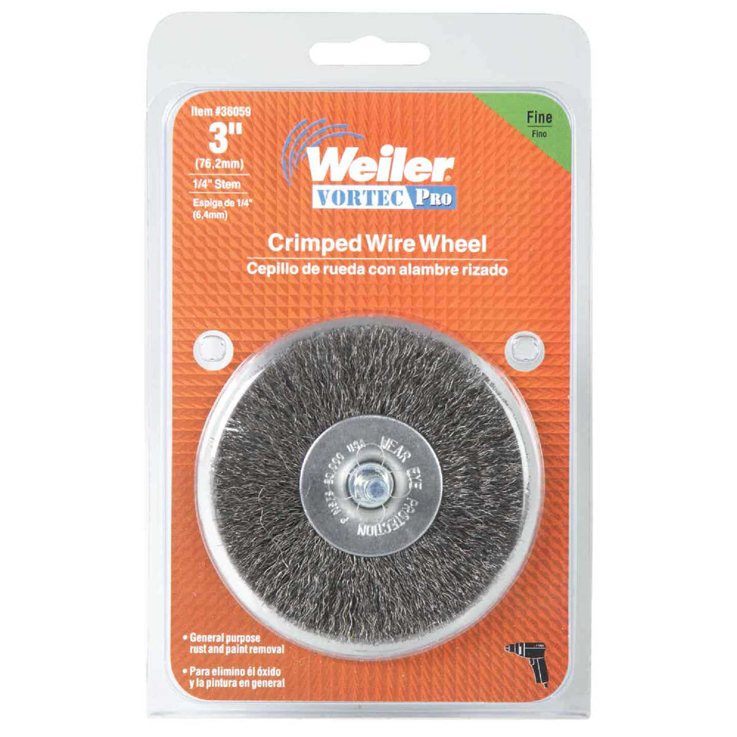Weiler Vortec 3 In. Crimped, Fine Drill-Mounted Wire Brush Image 2