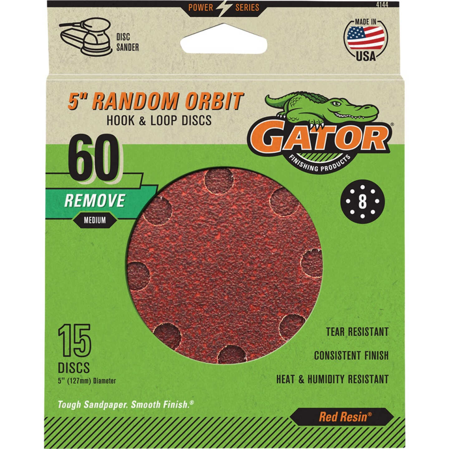 Gator 5 In. 8-Hole 60-Grit Hook & Loop Sanding Disc (15-Pack) Image 1