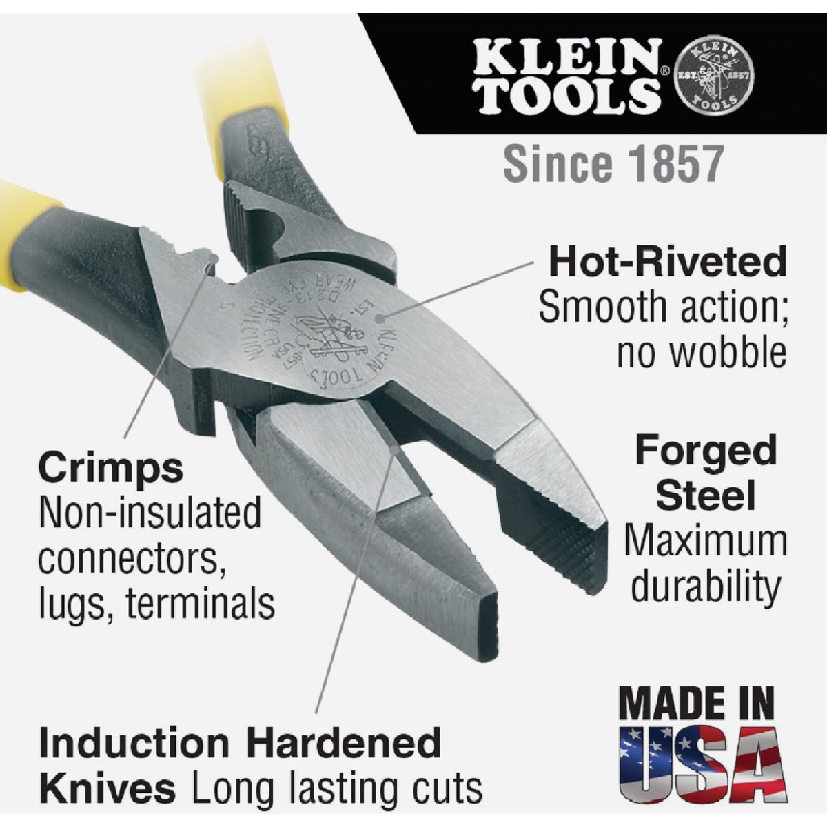 Klein 9 In. Journeyman High-Leverage Linesman Pliers with Crimping Die Image 3