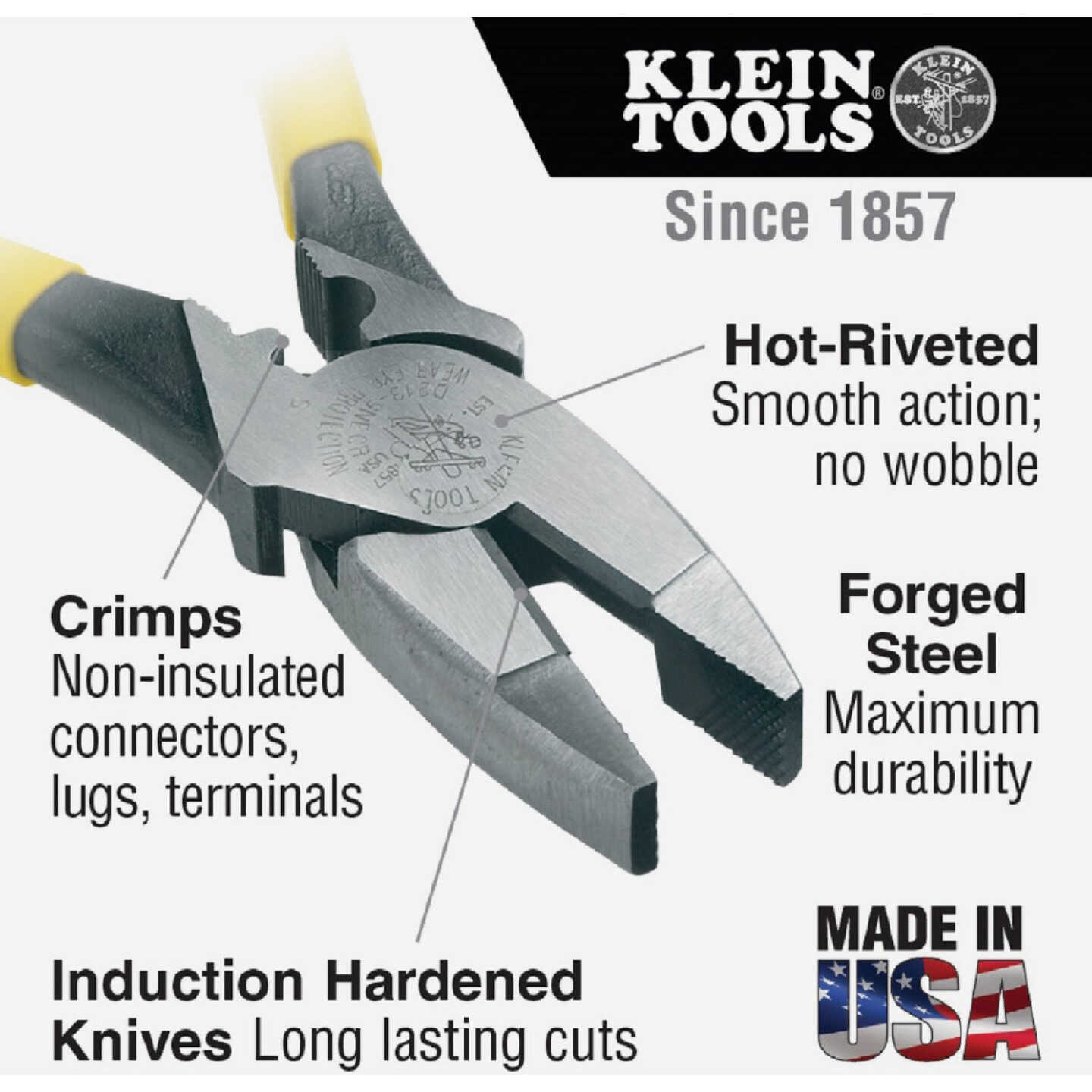 Klein 9 In. Journeyman High-Leverage Linesman Pliers with Crimping Die Image 3