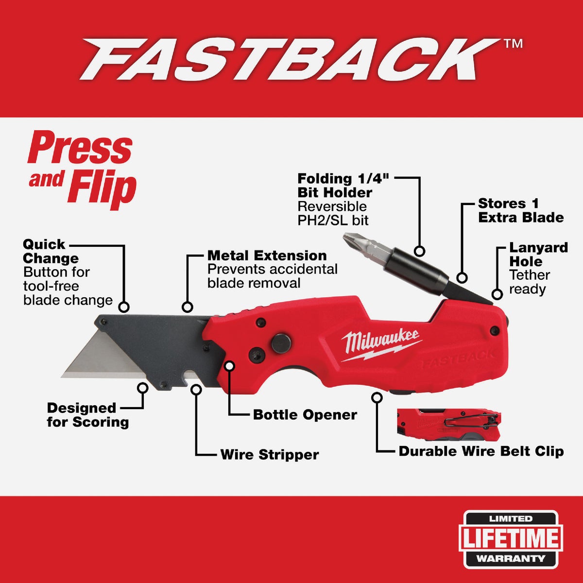 Milwaukee FASTBACK 6 in 1 Folding Utility Knife (2-Pack) Image 2