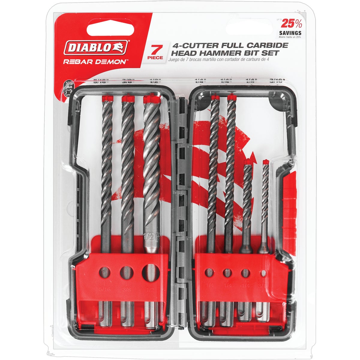 Diablo Rebar Demon SDS-Plus 4-Cutter Carbide Head Masonry Drill Bit Set (7-Piece) Image 2