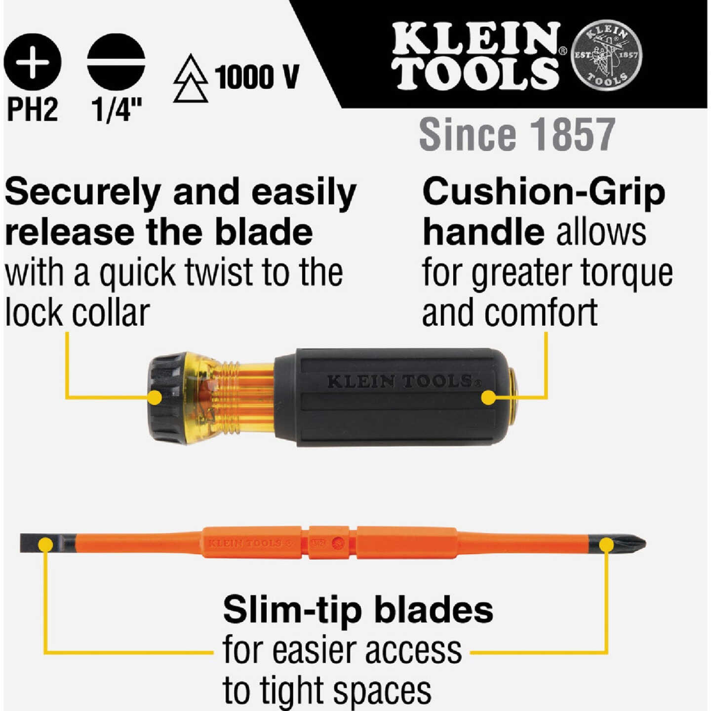 Klein 2-in-1 Flip-Blade Insulated Multi-Bit Screwdriver Image 2
