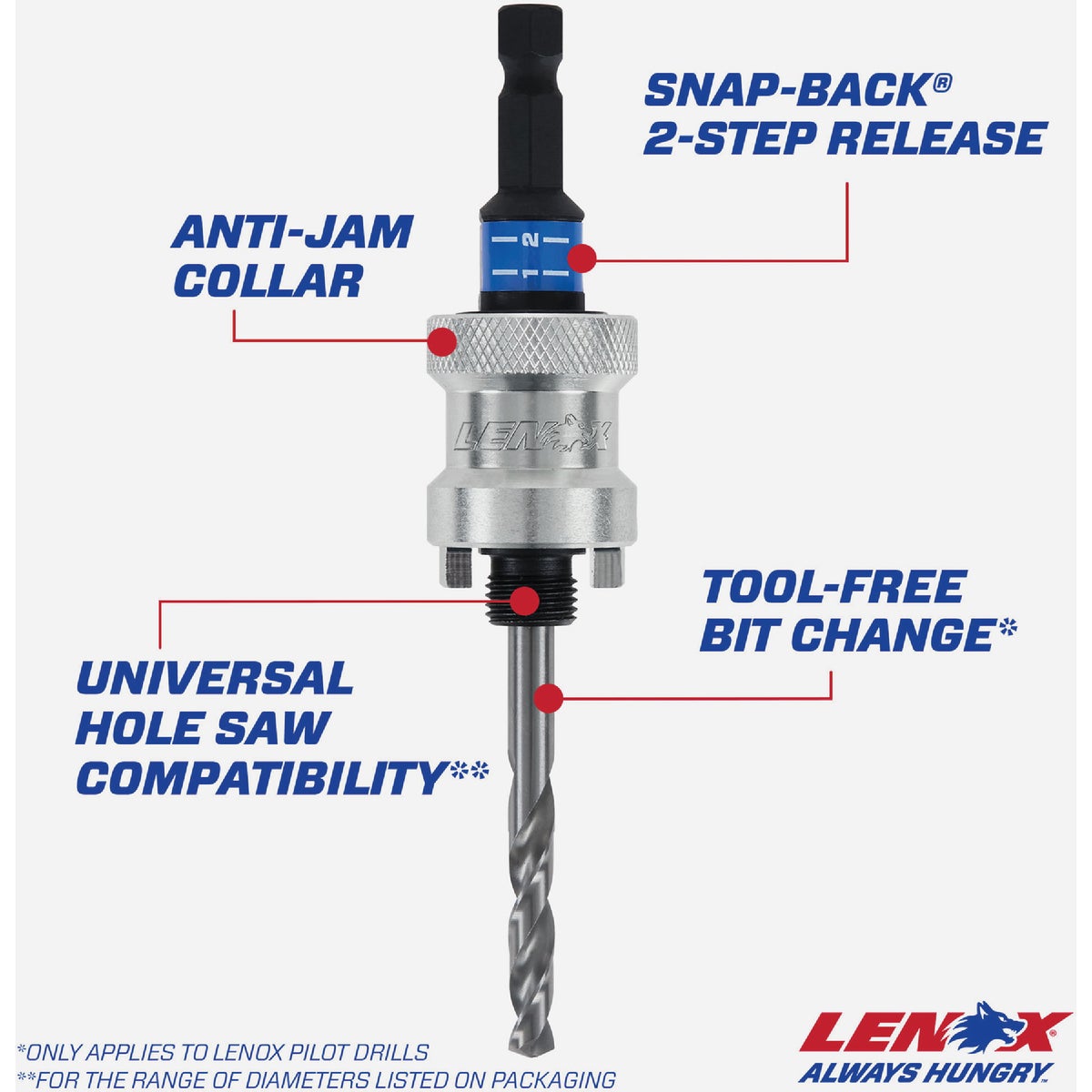 Lenox SNAP-BACK 3/8 In. Hex Shank Quick Change Hole Saw Arbor Fits 9/16 In. to 1-3/16 In. Hole Saws Image 2