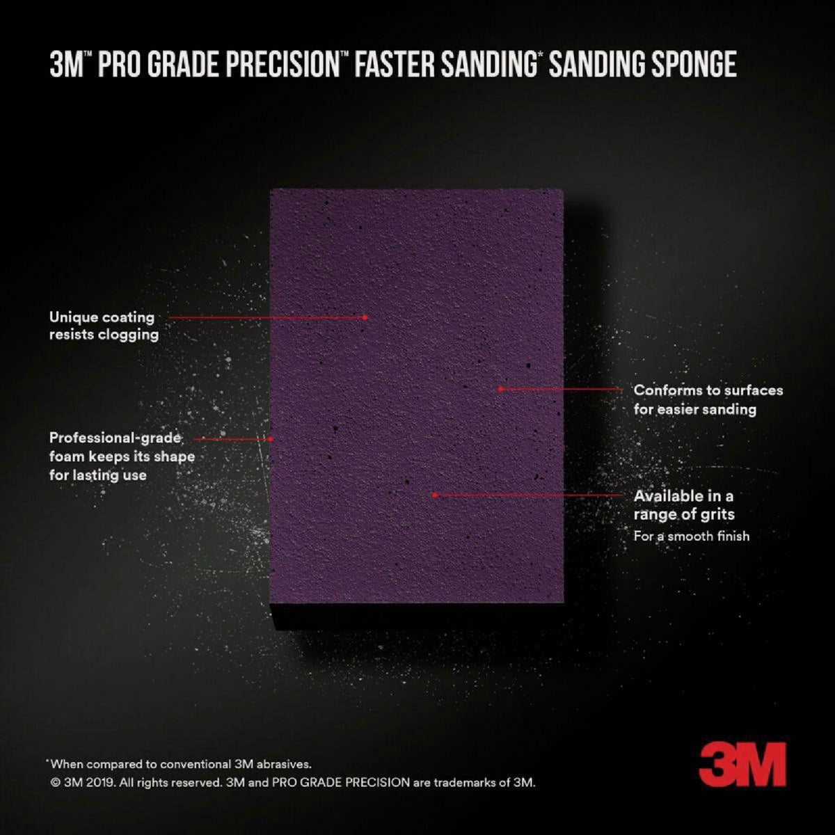 3M Pro Grade Precision 2.5 In. x 4.5 In. x 1 In. 220 Grit Fine Sanding Sponge Image 3