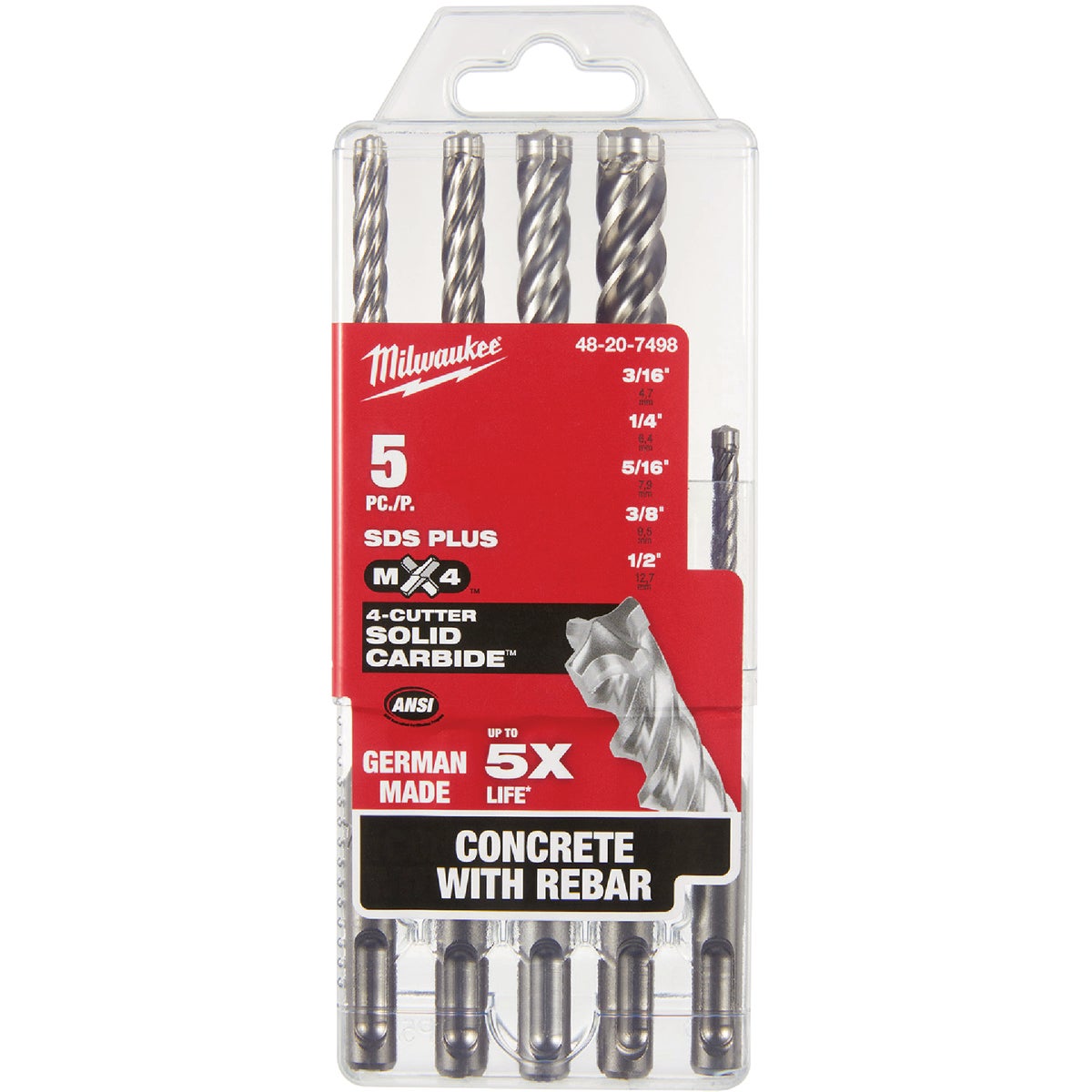 Milwaukee MX4 SDS-PLUS 4-Cutter Rotary Hammer Drill Bit Set (5-Piece) Image 7