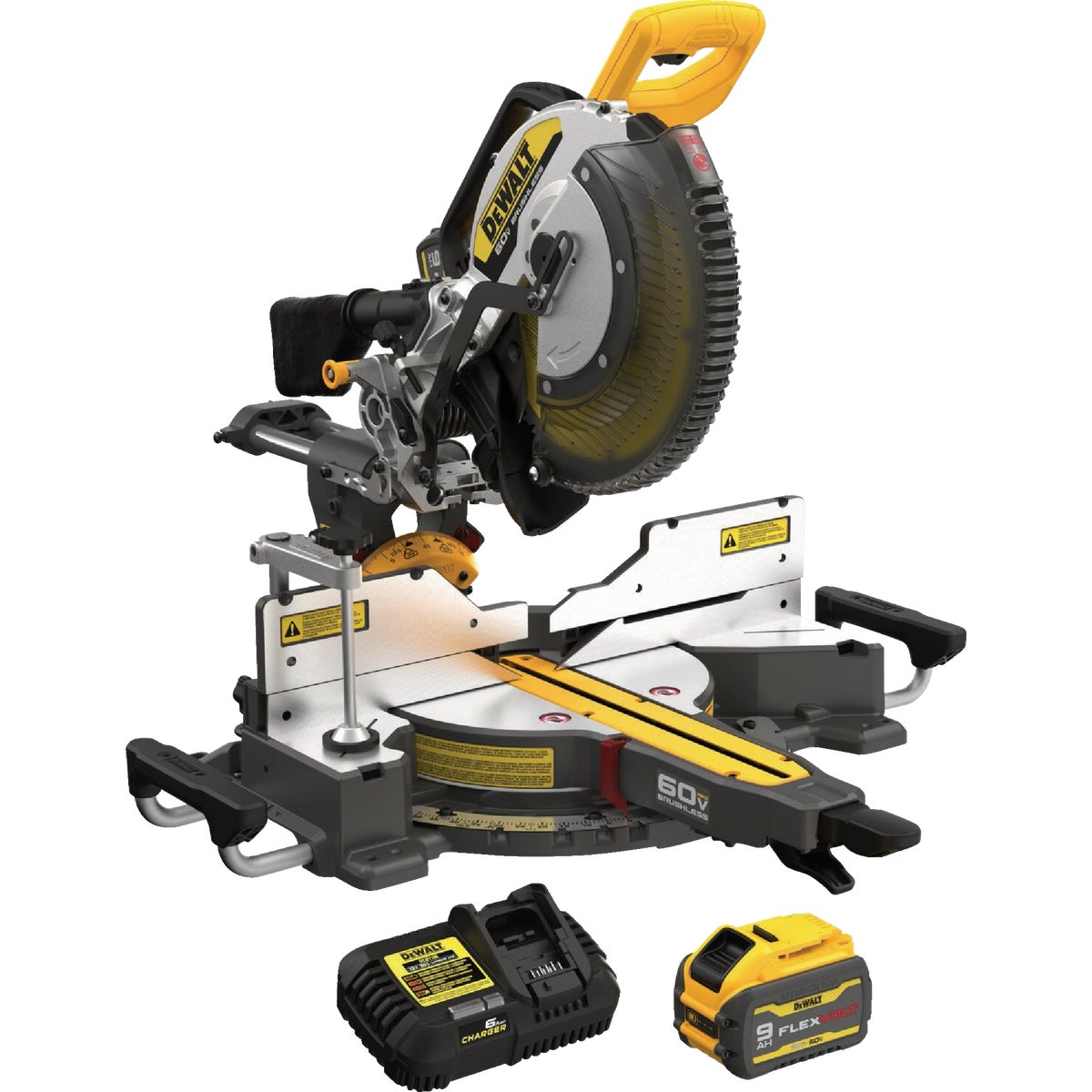 DEWALT FLEXVOLT 60V MAX Brushless 12 In. Dual Bevel Sliding Compound Cordless Miter Saw Kit with 9.0 Ah Battery & Charger