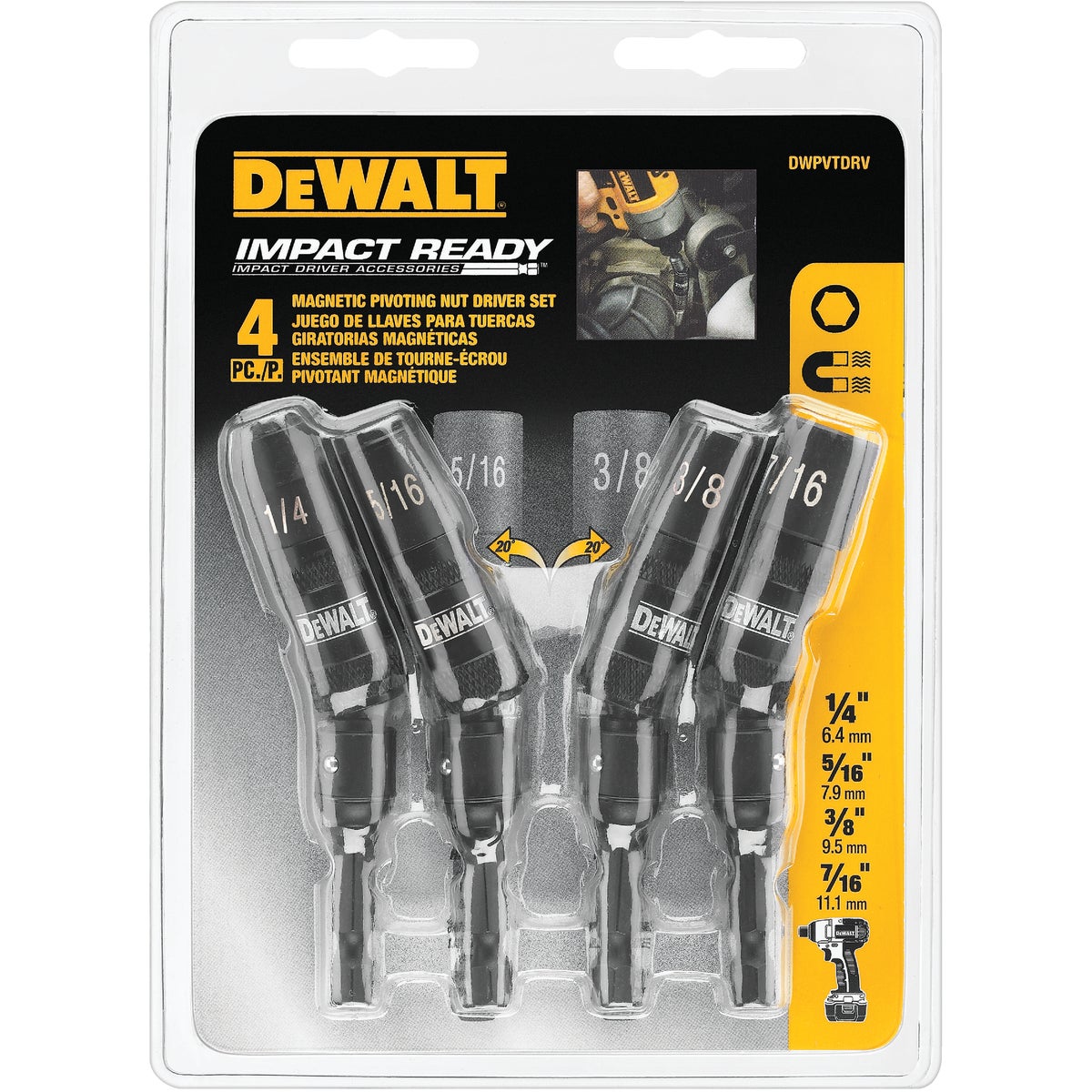 DEWALT Impact Ready 4-Piece Pivoting Magnetic Nutdriver Set Image 2