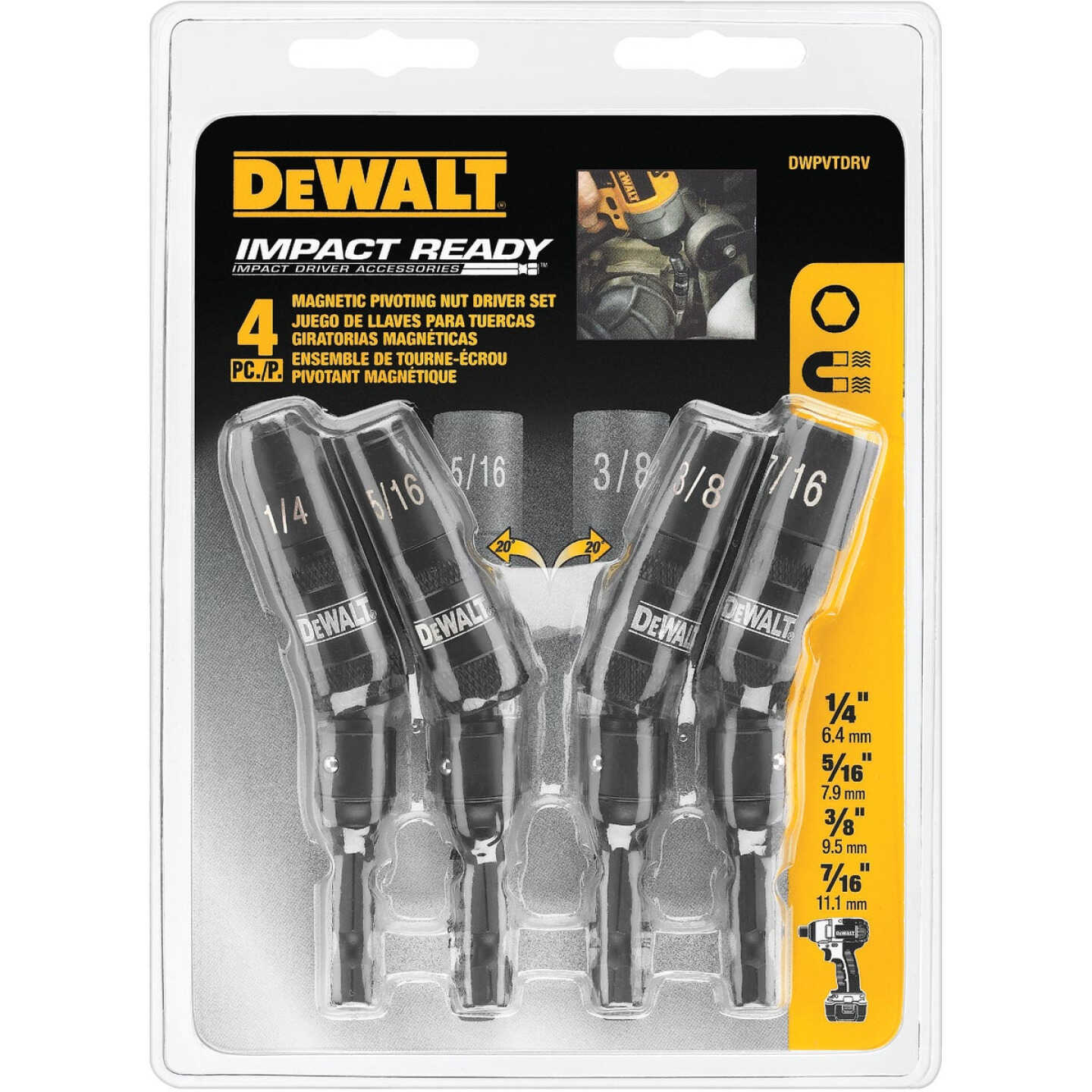 DEWALT Impact Ready 4-Piece Pivoting Magnetic Nutdriver Set Image 2
