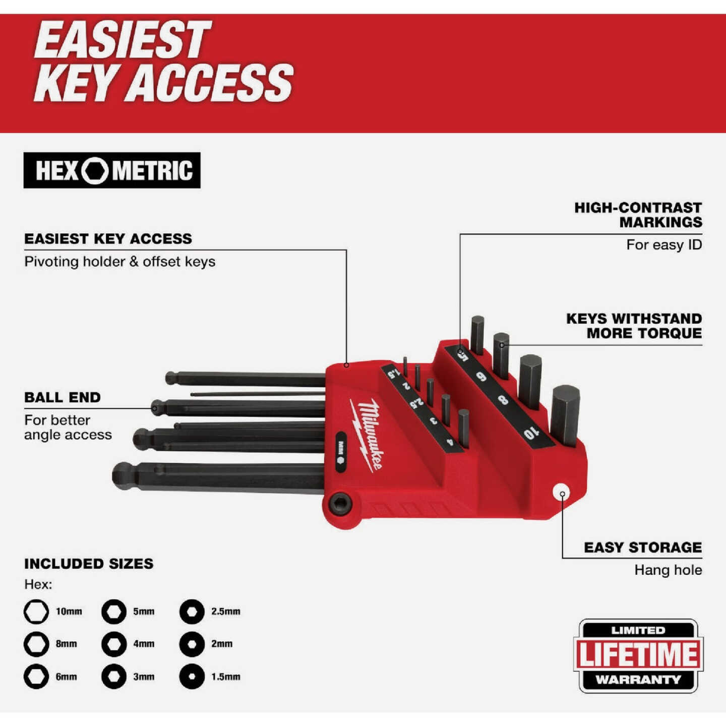 Milwaukee Metric Ball-End L-Style Hex Key Set (9-Piece) Image 2