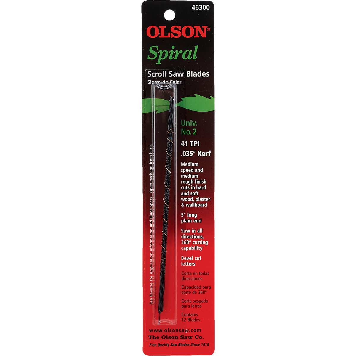 Olson 41TPI Spiral Plain End Scroll Saw Blade (12 Count) Image 2
