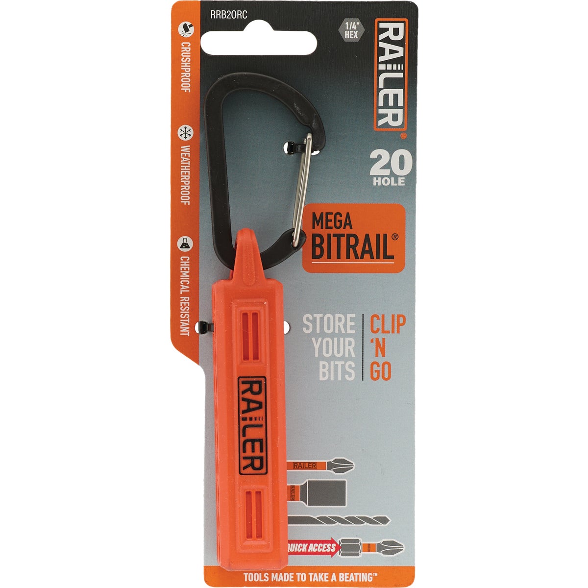 Railer 20-Hole Mega Bitrail Orange Bit Holder with Carabiner Image 5