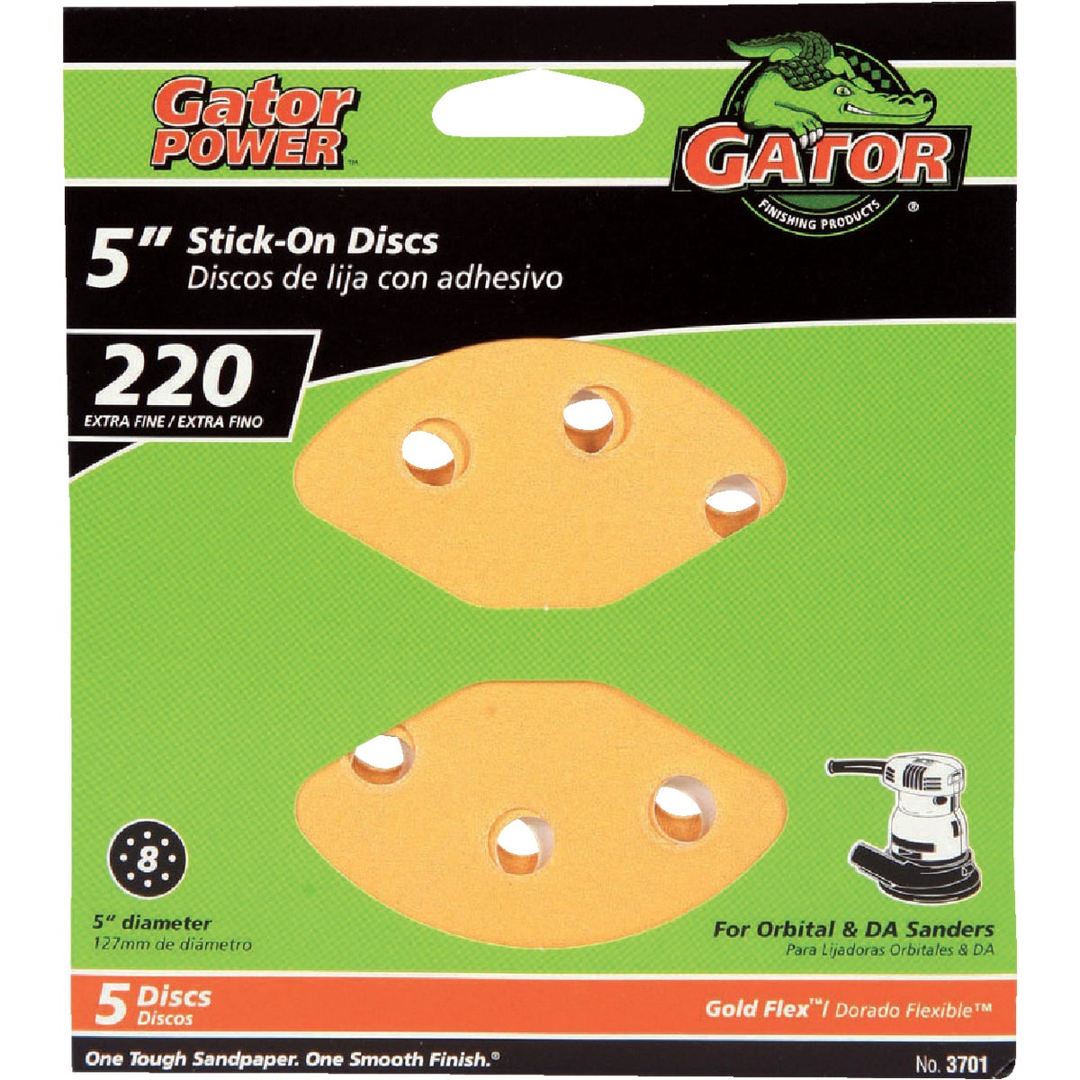 Gator Blade 5 In. 220-Grit 8-Hole Pattern Vented Sanding Disc with Stick-On Backing (5-Pack) Image 1