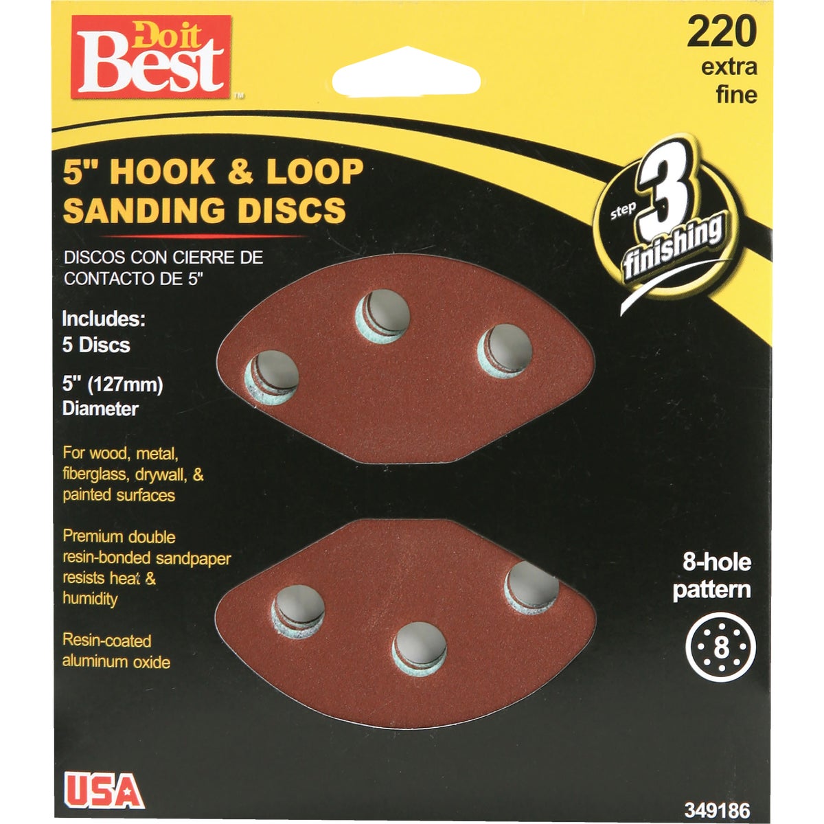 Do it Best 5 In. 220-Grit 8-Hole Pattern Vented Sanding Disc with Hook & Loop Backing (5-Pack) Image 1