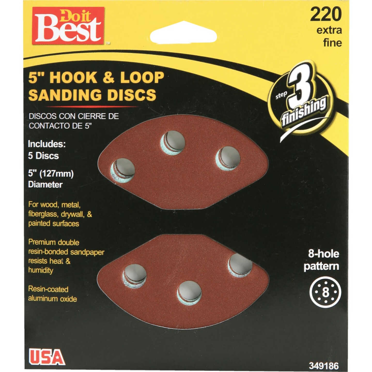 Do it Best 5 In. 220-Grit 8-Hole Pattern Vented Sanding Disc with Hook & Loop Backing (5-Pack) Image 1