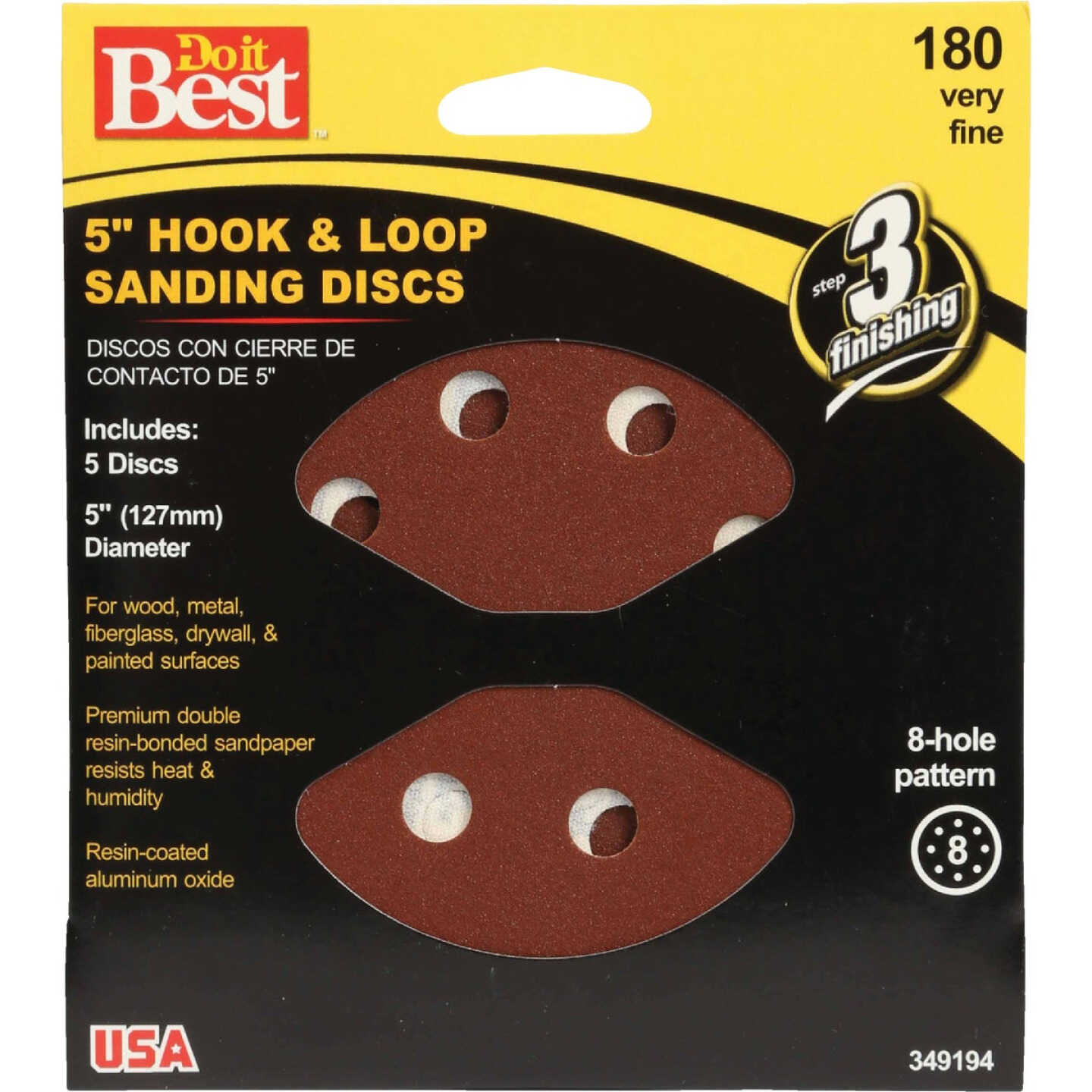 Do it Best 5 In. 180-Grit 8-Hole Pattern Vented Sanding Disc with Hook & Loop Backing (5-Pack) Image 1
