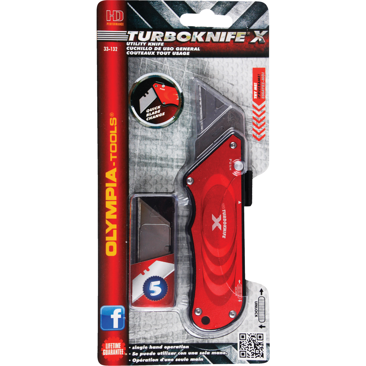 Olympia Tools Turboknife X Retractable Straight Utility Knife, Red Image 2
