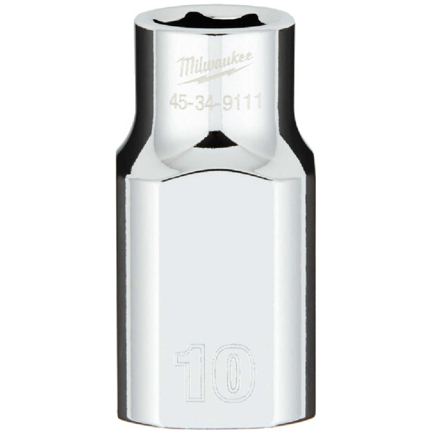 Milwaukee 1/2 In. Drive 10 mm 6-Point Shallow Metric Socket with FOUR FLAT Sides Image 1