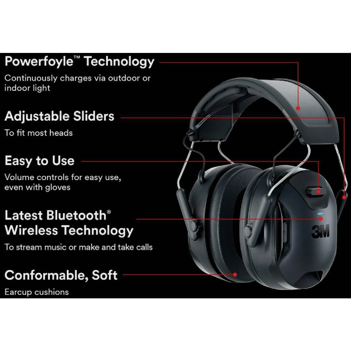 3M WorkTunes Connect + 26 dB Solar Wireless Bluetooth Earmuffs Image 2